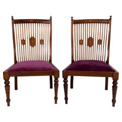 Pair Antique English Sheraton Revival Hall Chairs C.1900