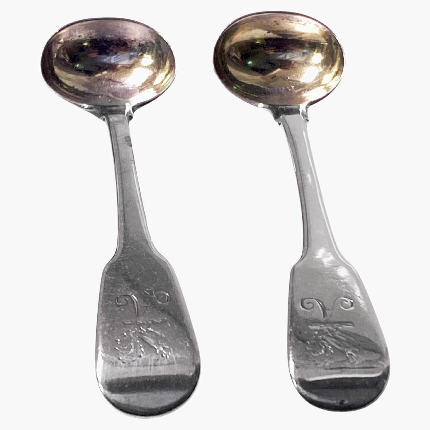 Georgian Pair Antique English Silver master Salt Spoons London 1816 For Sale