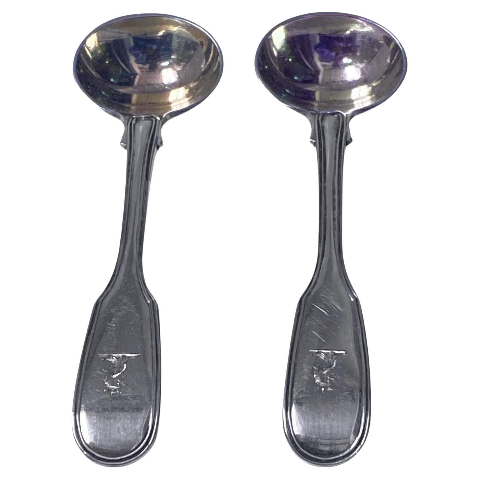 Pair Antique English Silver master Salt Spoons London 1832 Lias Bros For Sale