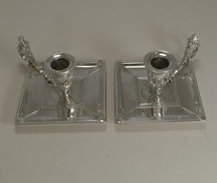 Pair Antique English Silver Plate Chamber Sticks by James Dixon and Sons