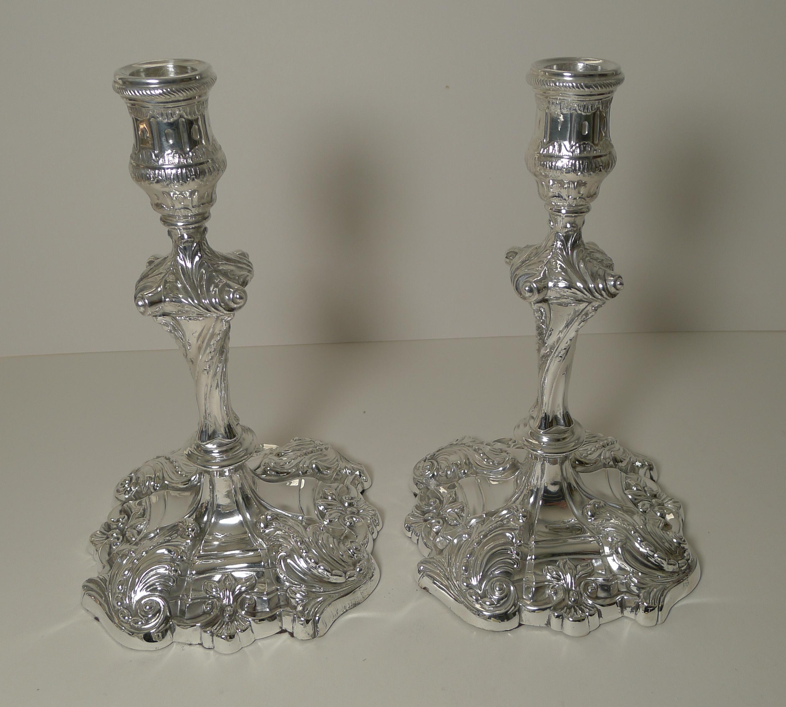 British Pair Antique English Silver Plated Candelabra by Jenkins & Timm, c.1900