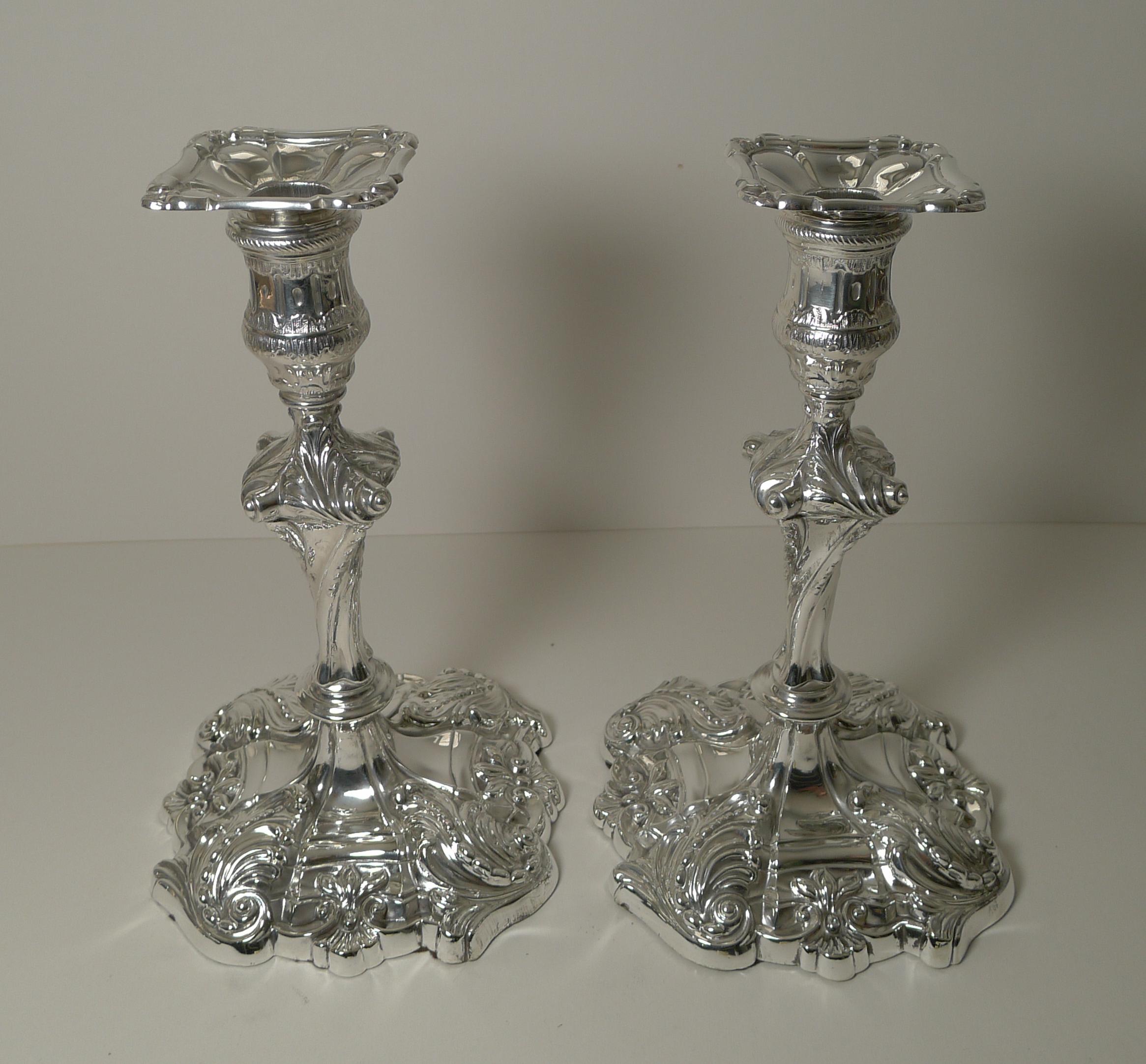 Pair Antique English Silver Plated Candelabra by Jenkins & Timm, c.1900 In Good Condition In Bath, GB