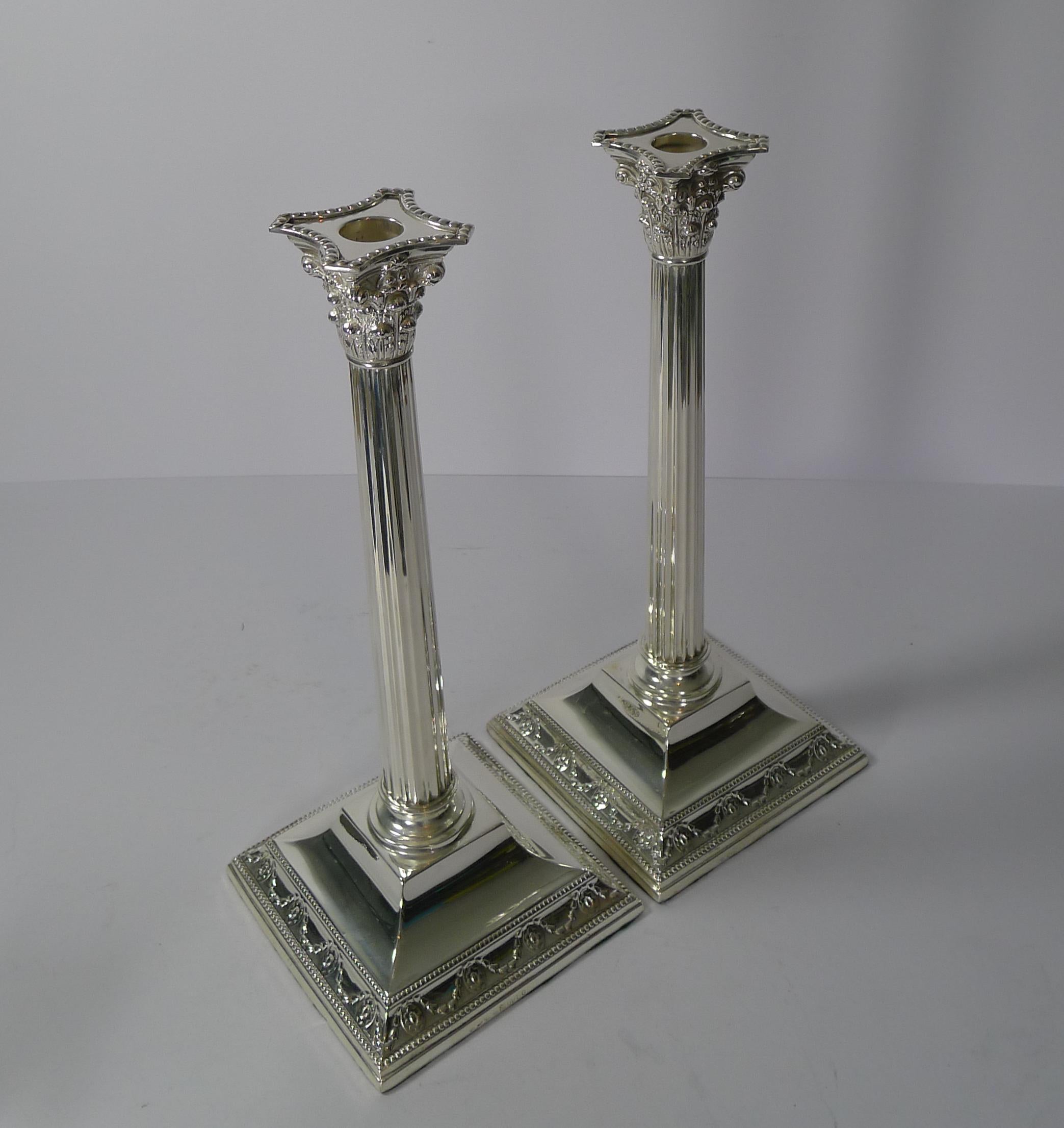 Late Victorian Pair of Antique English Silver Plated Candelabra / Candlesticks, circa 1880