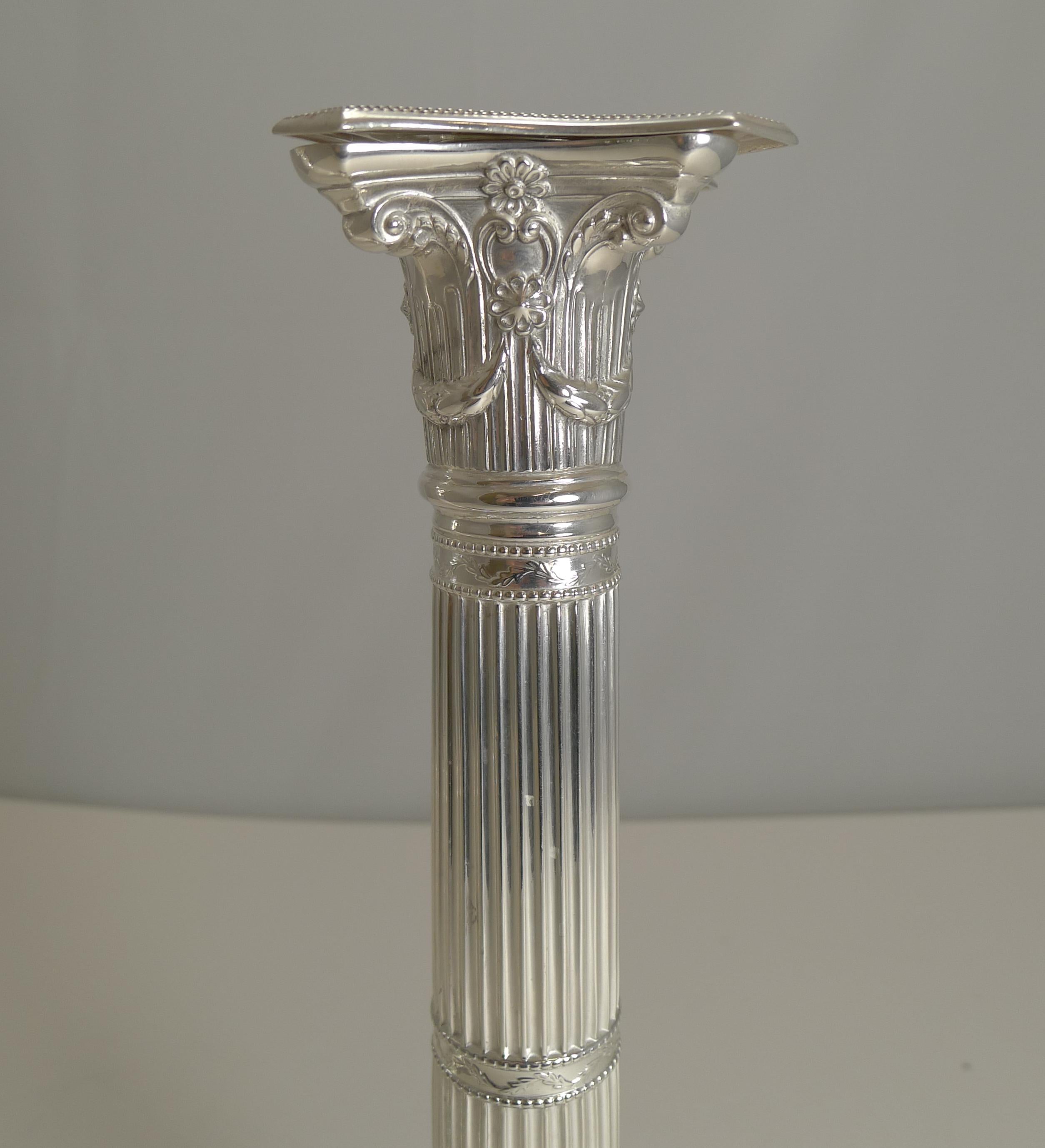 Pair of Antique English Silver Plated Candlesticks by Mappin & Webb, circa 1890 In Good Condition In Bath, GB