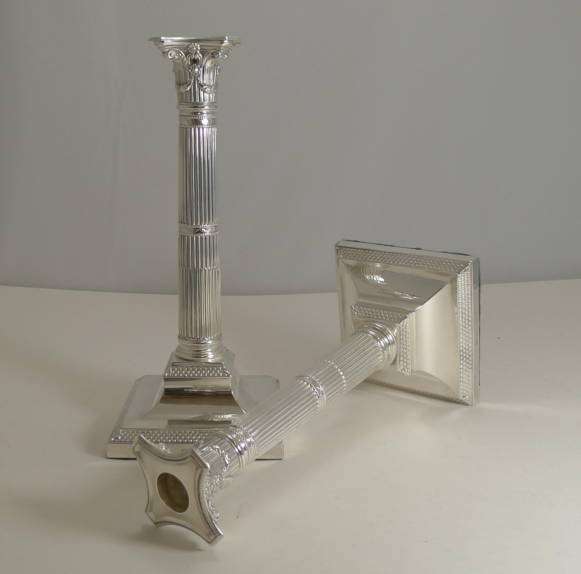 Late 19th Century Pair of Antique English Silver Plated Candlesticks by Mappin & Webb, circa 1890
