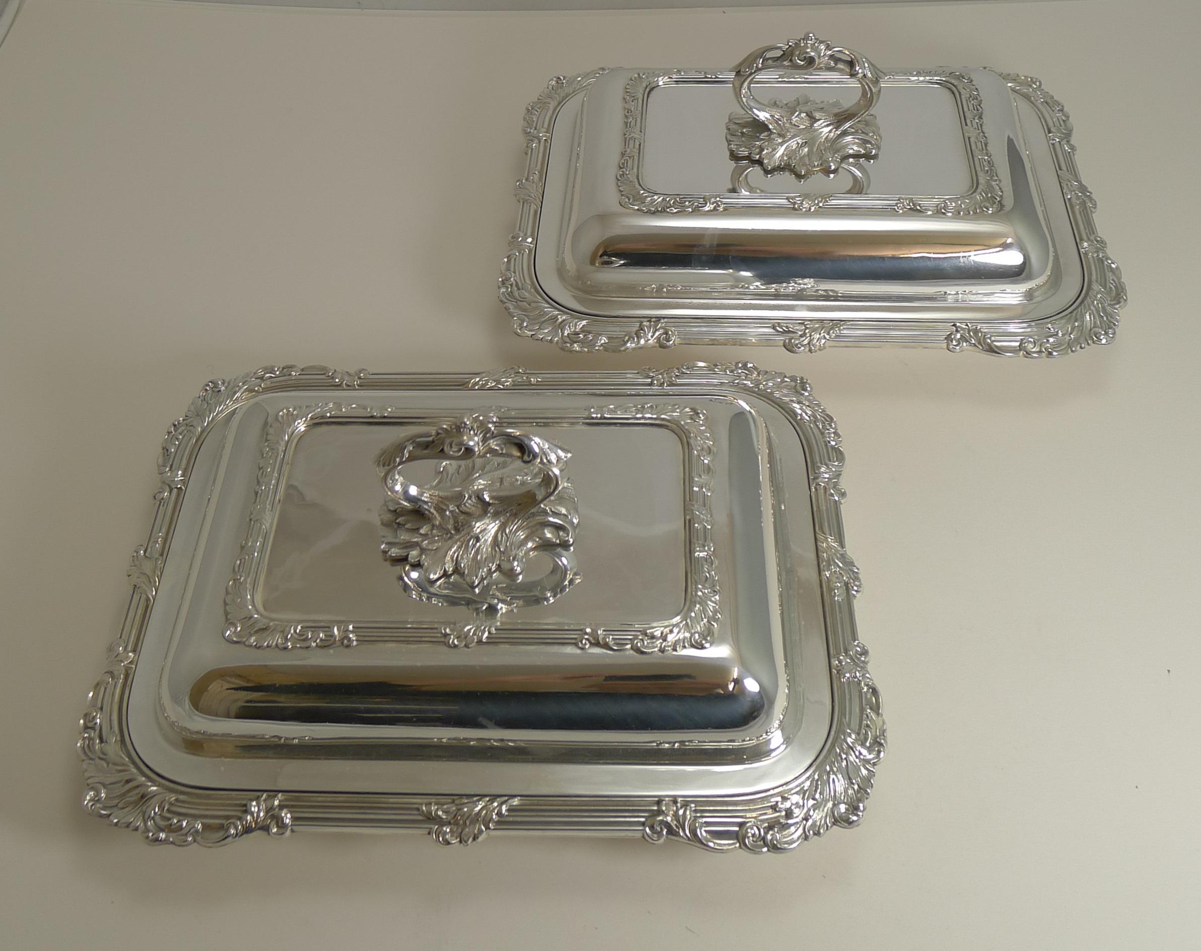 Pair of Antique English Silver Plated Entree Dishes by James Dixon & Sons 12