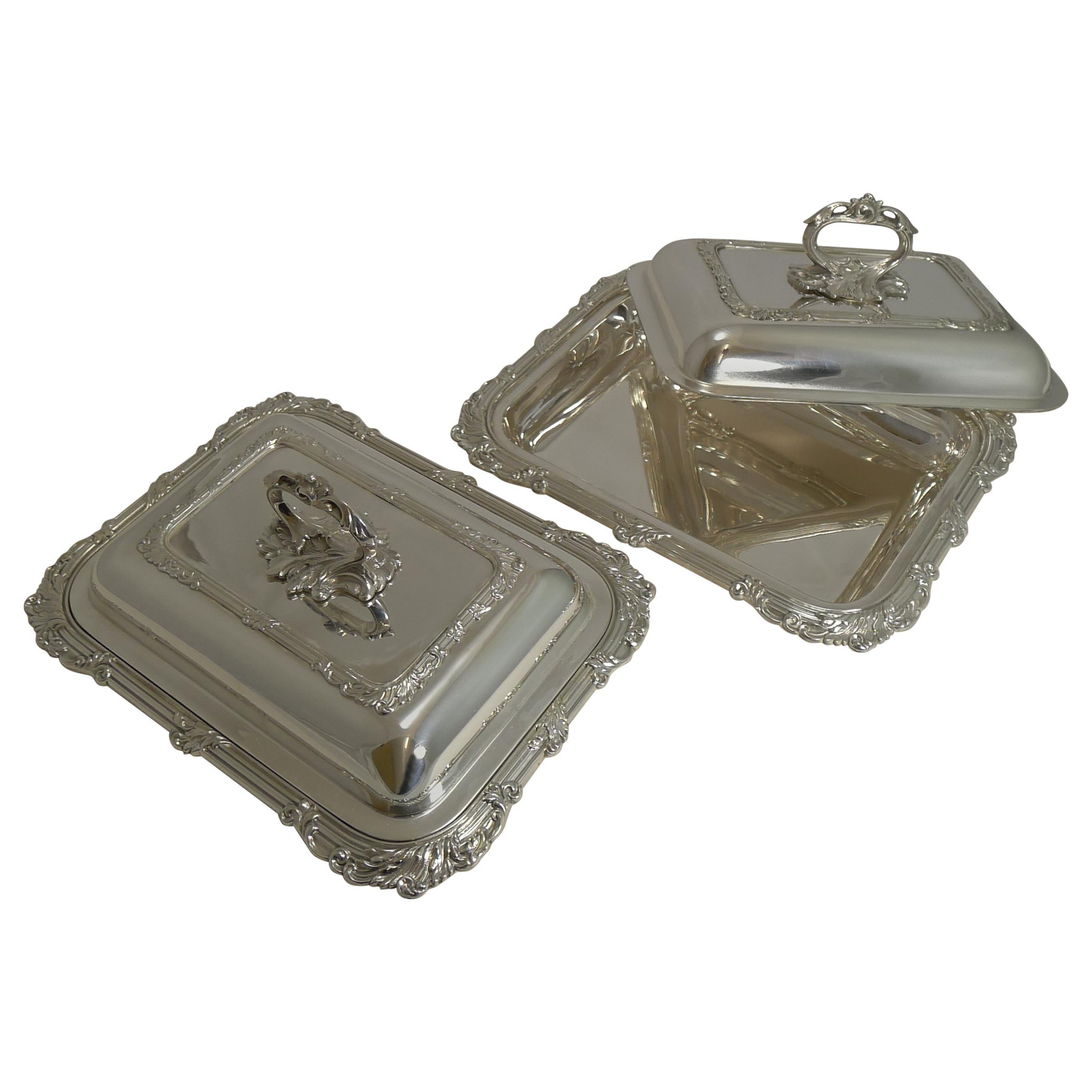 Pair of Antique English Silver Plated Entree Dishes by James Dixon & Sons