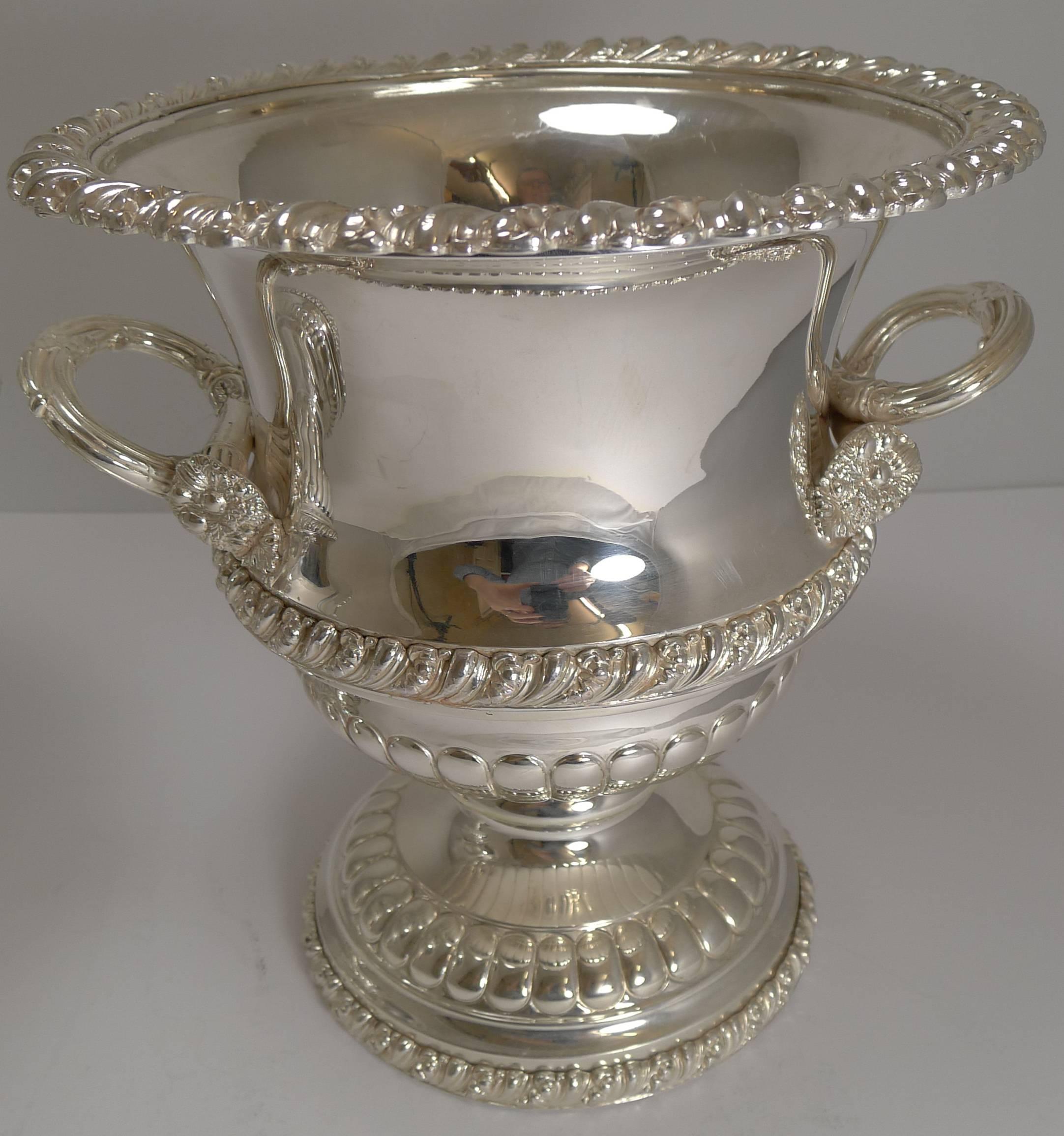 Edwardian Pair of Antique English Silver Plated Wine or Champagne Coolers, circa 1900