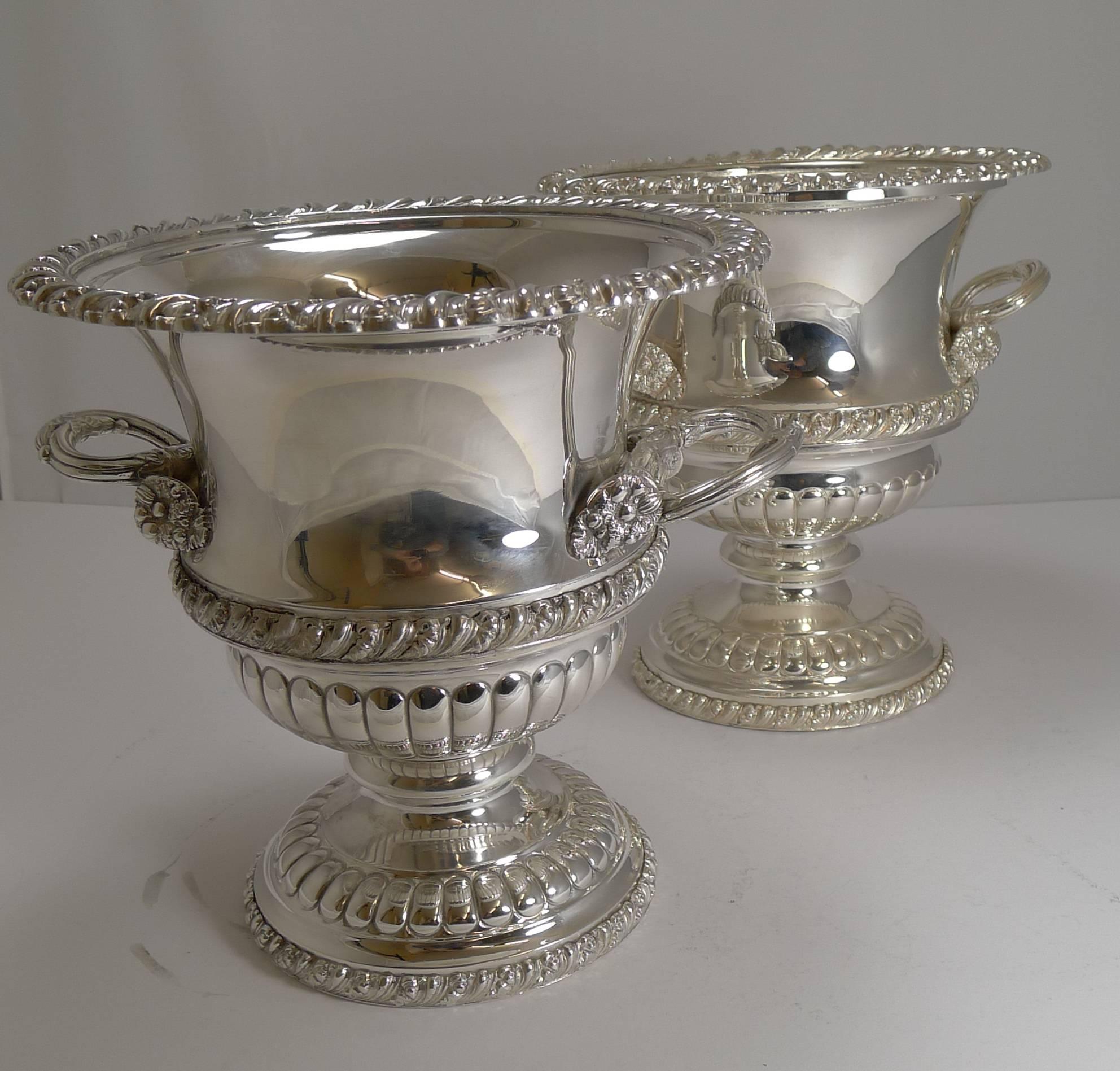 Pair of Antique English Silver Plated Wine or Champagne Coolers, circa 1900 In Excellent Condition In Bath, GB
