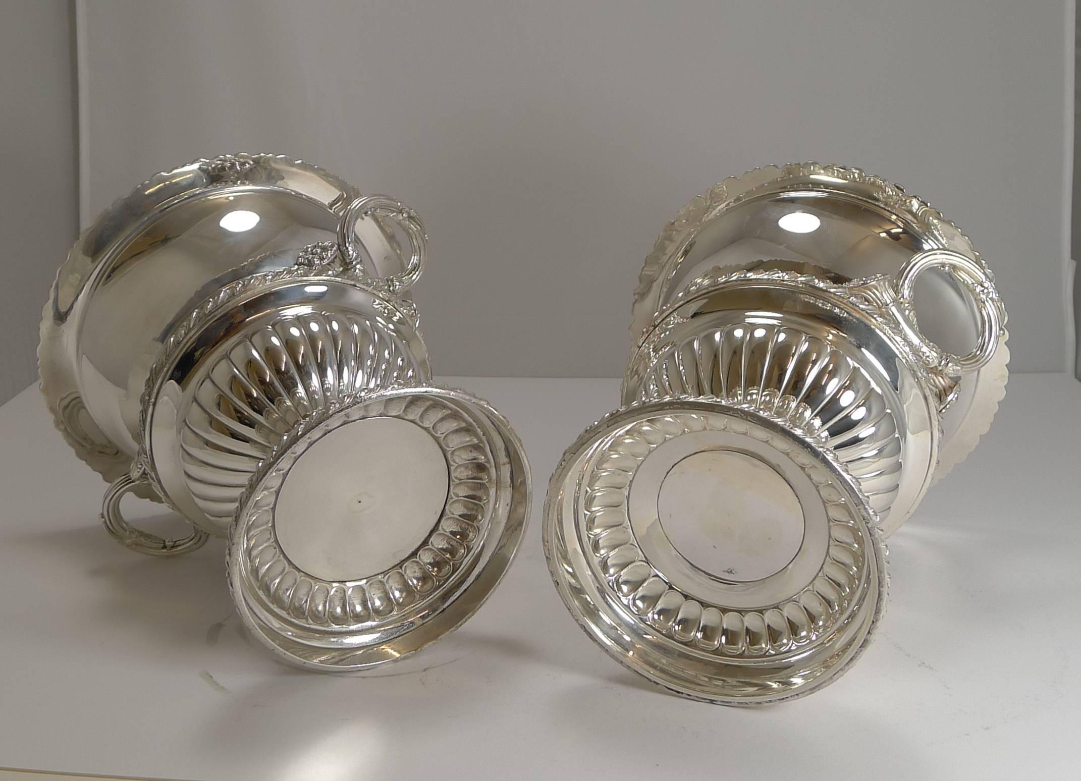 Pair of Antique English Silver Plated Wine or Champagne Coolers, circa 1900 3