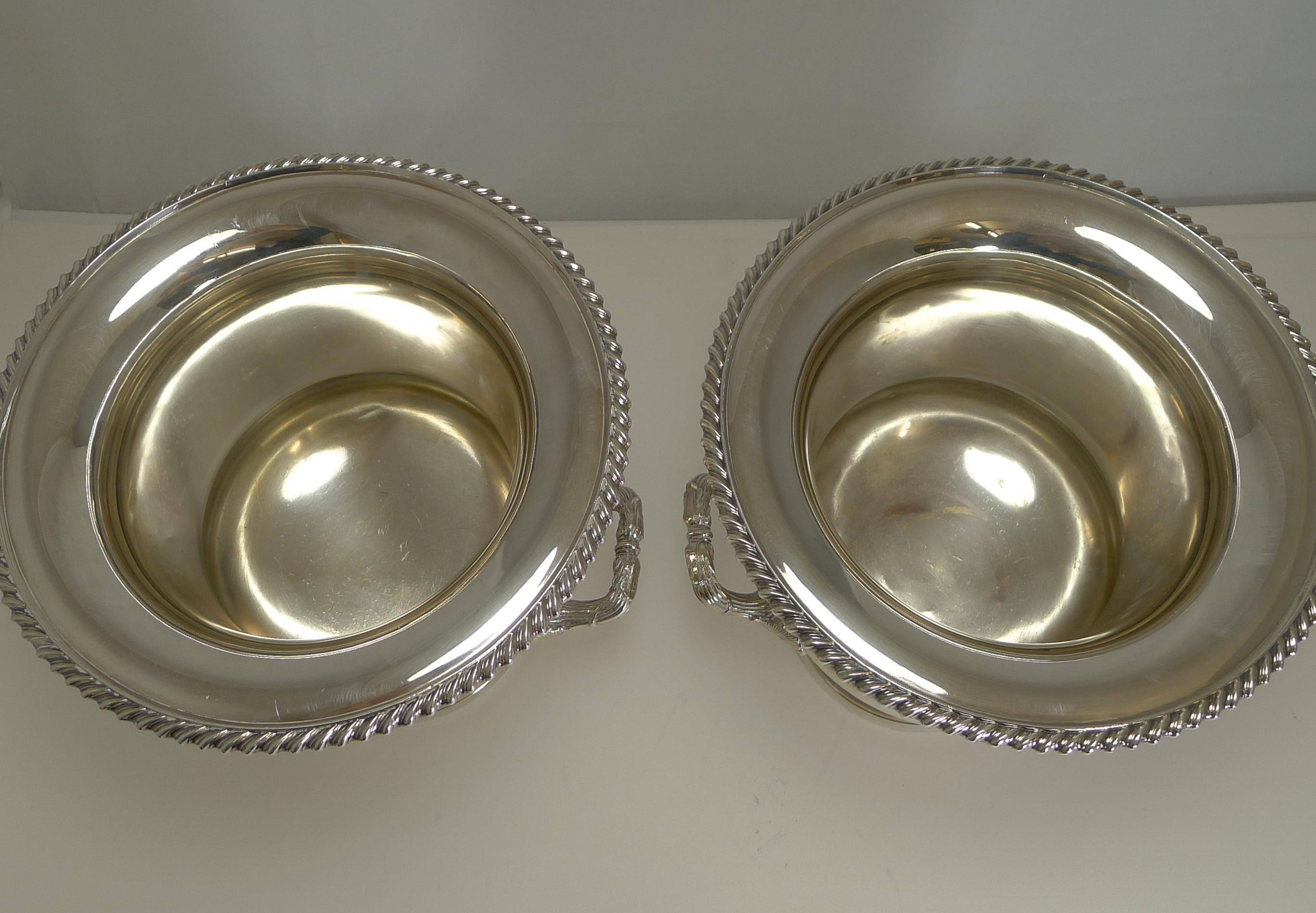 Pair of Antique English Silver Plated Wine or Champagne Coolers, circa 1910-1920 In Good Condition In Bath, GB