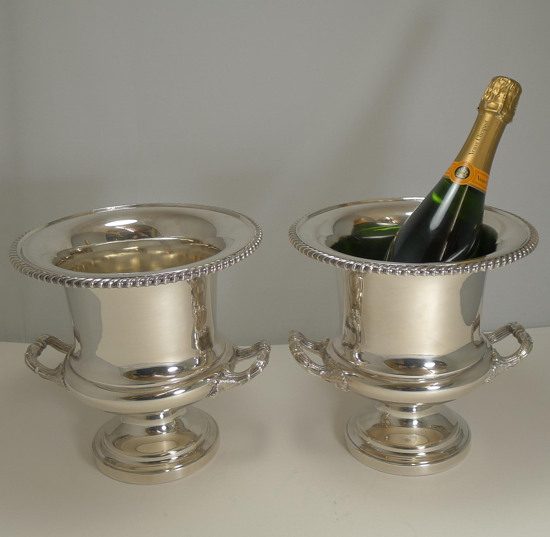 Pair of Antique English Silver Plated Wine or Champagne Coolers, circa 1910-1920 1