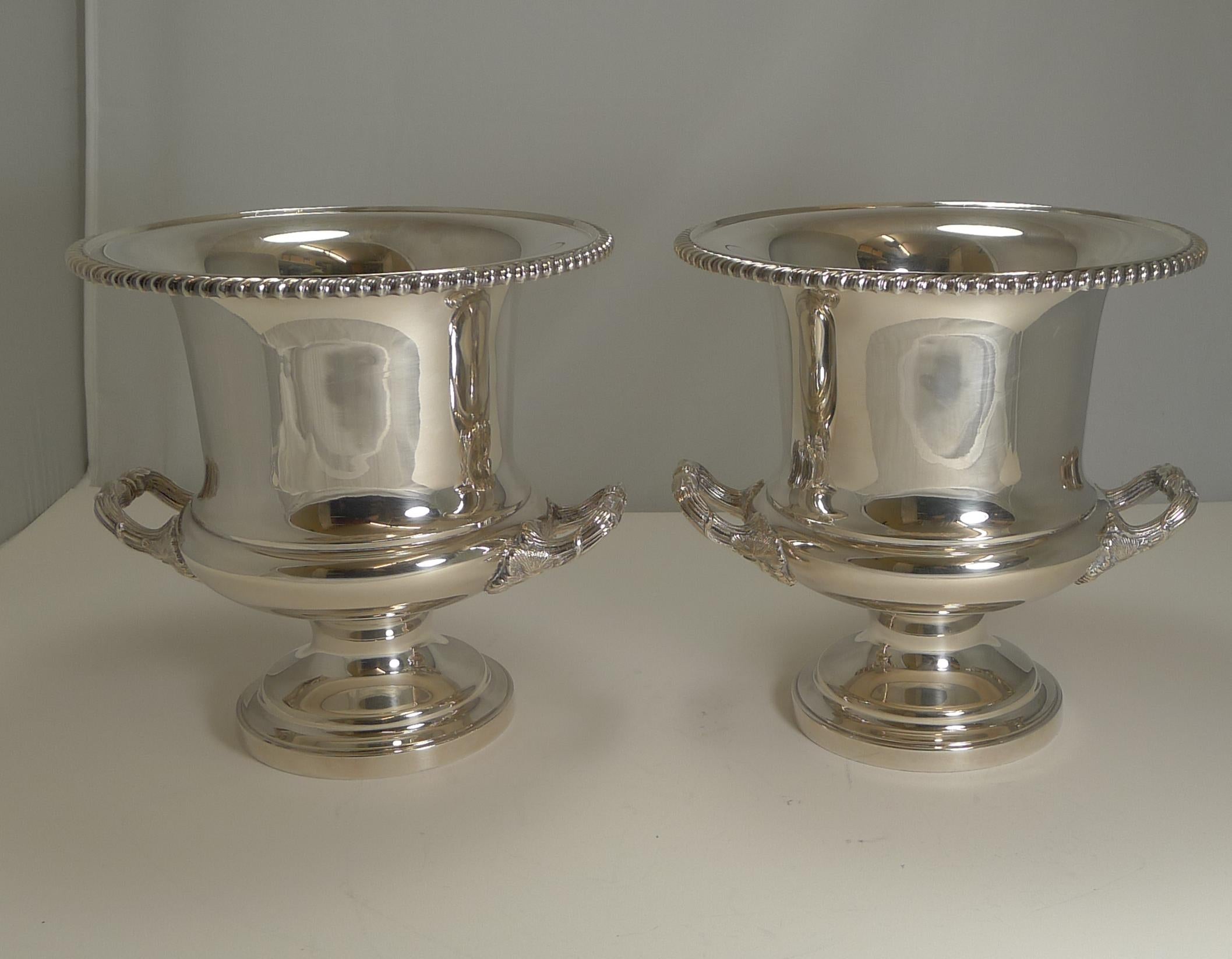 Pair of Antique English Silver Plated Wine or Champagne Coolers, circa 1910-1920 5