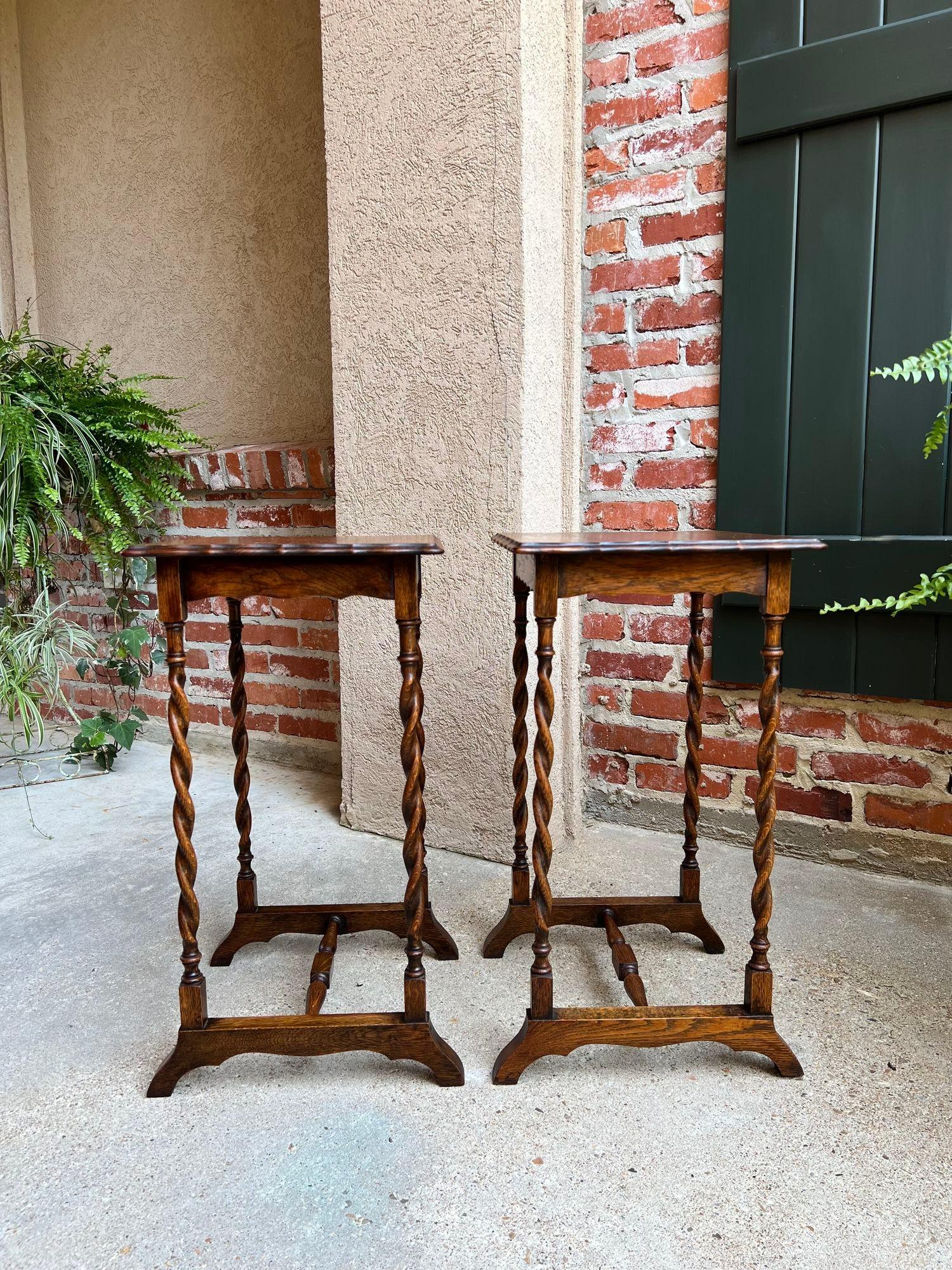 Pair Antique English Sofa Side Table Barley Twist Square Tiger Oak Petite Set 2 11