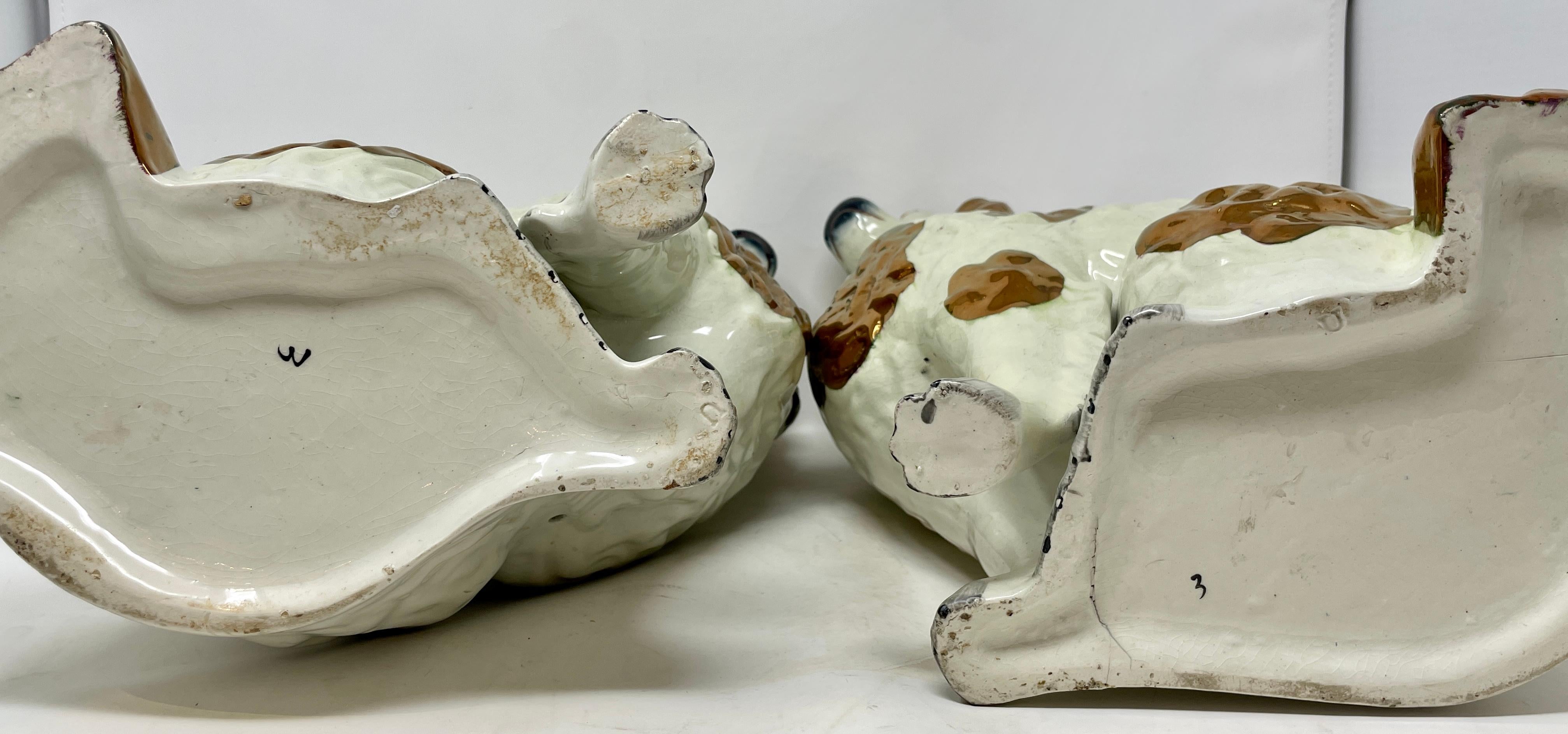 Pair Antique English Staffordshire Porcelain King Charles Spaniel Dogs, C. 1900s 2