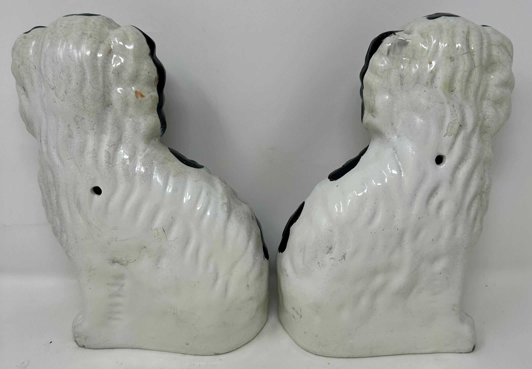 Pair Antique English Staffordshire Pottery Dogs in Black & White, Circa 1890's. 1