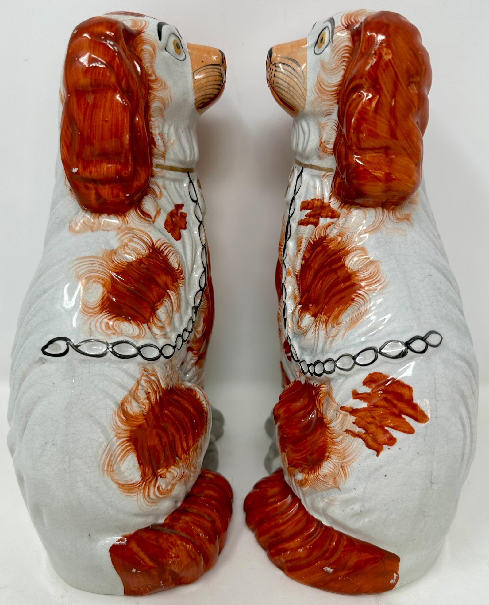 Pair Antique English Staffordshire Pottery Dogs in Orange & White, Circa 1840. 1