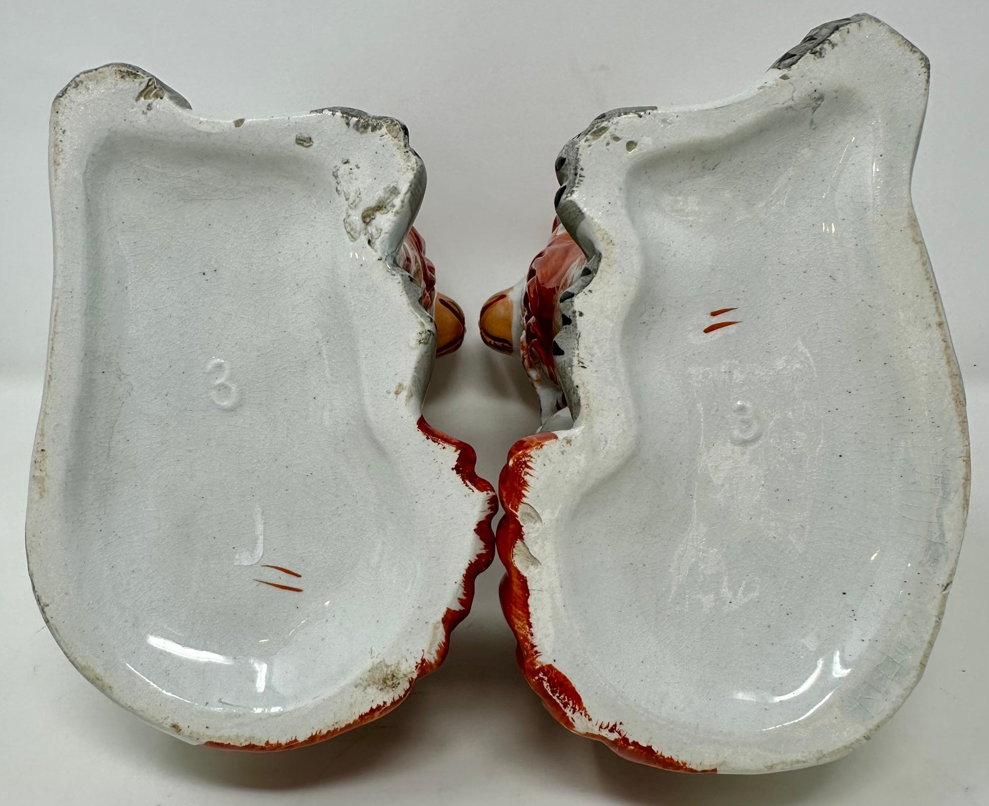 Pair Antique English Staffordshire Pottery Dogs in Orange & White, Circa 1840. 3