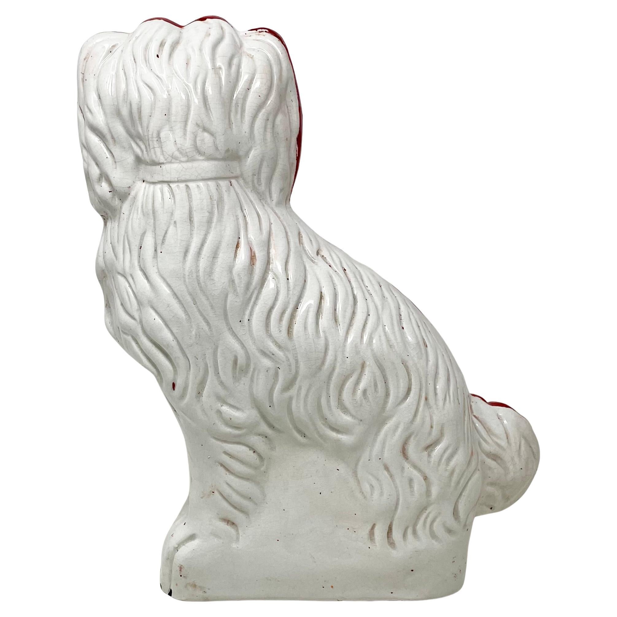 Pareja Perros Spaniel Antiguos de Cerámica Inglesa de Staffordshire Rojos y Blancos Circa 1870's en venta 2
