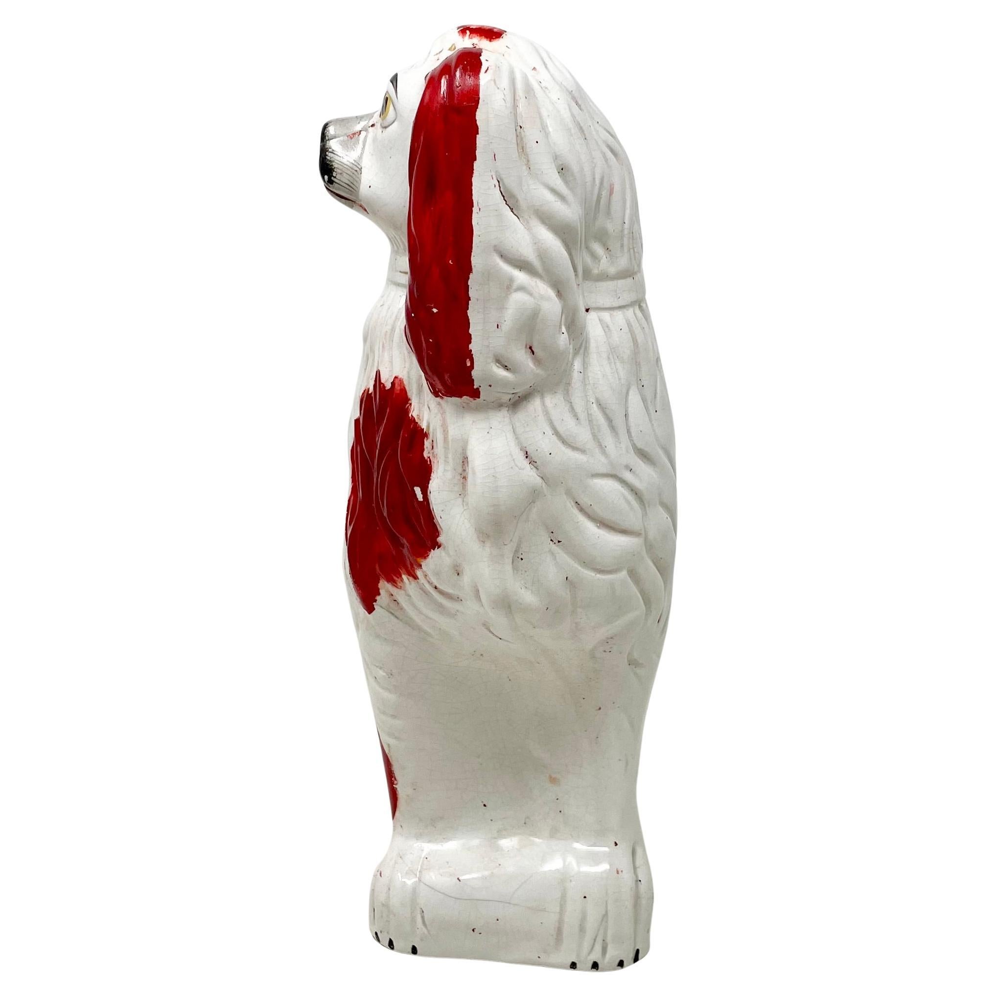 Pareja Perros Spaniel Antiguos de Cerámica Inglesa de Staffordshire Rojos y Blancos Circa 1870's en venta 3