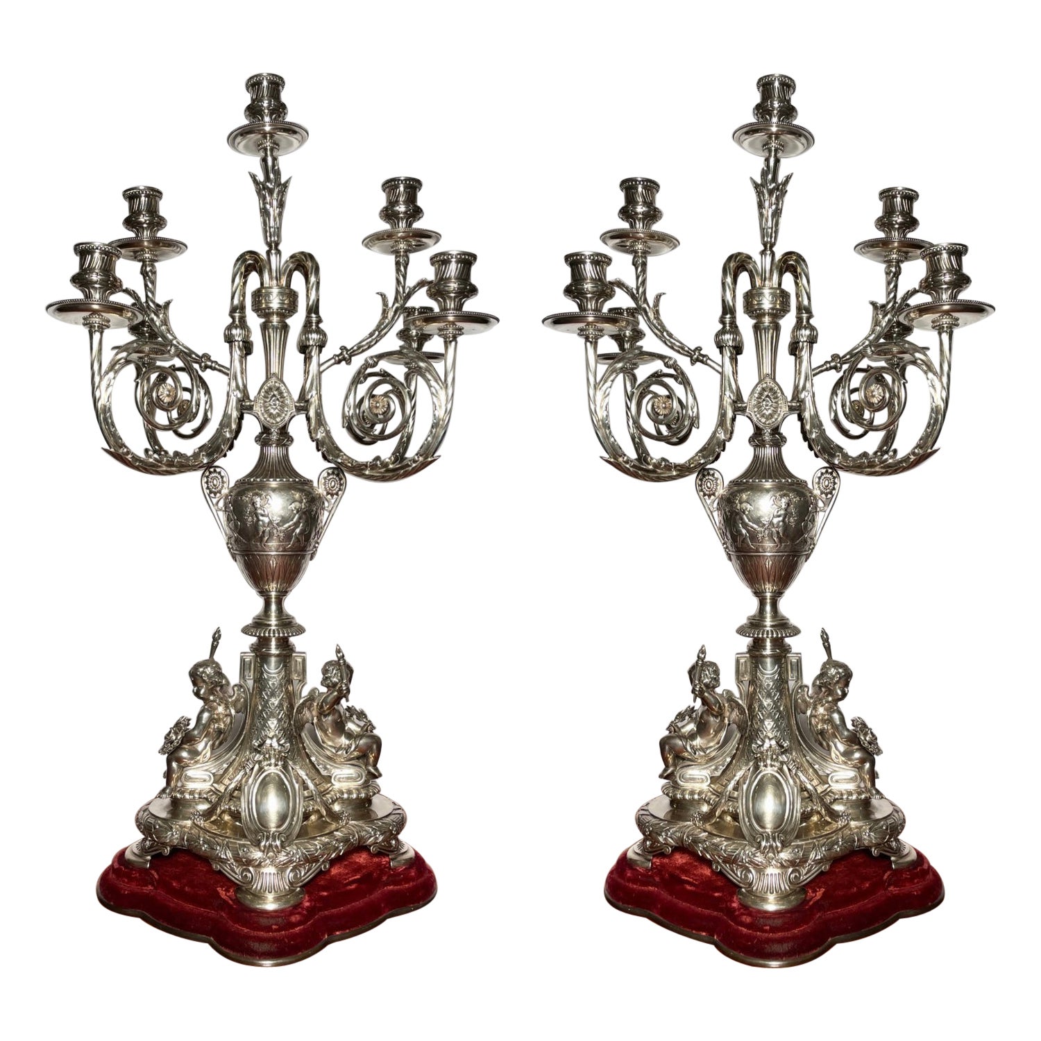 Pair Antique English Sterling Silver 8 Light Candelabra Hallmarked "Elkington"