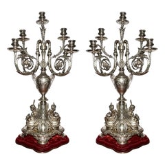 Pair Antique English Sterling Silver 8 Light Candelabra Hallmarked "Elkington"
