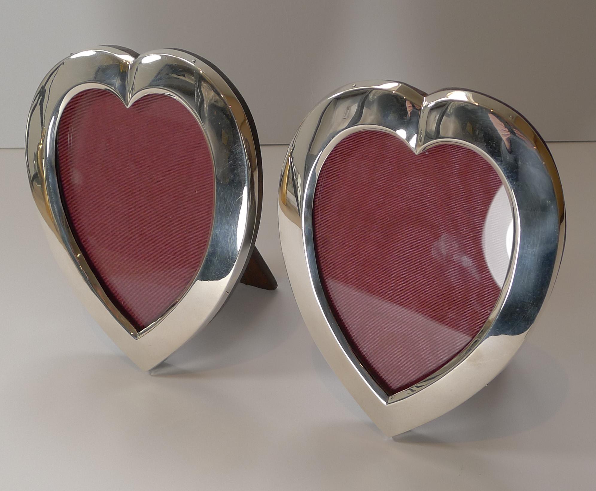 Late Victorian Pair of Antique English Sterling Silver Heart Picture Frames by William Comyns