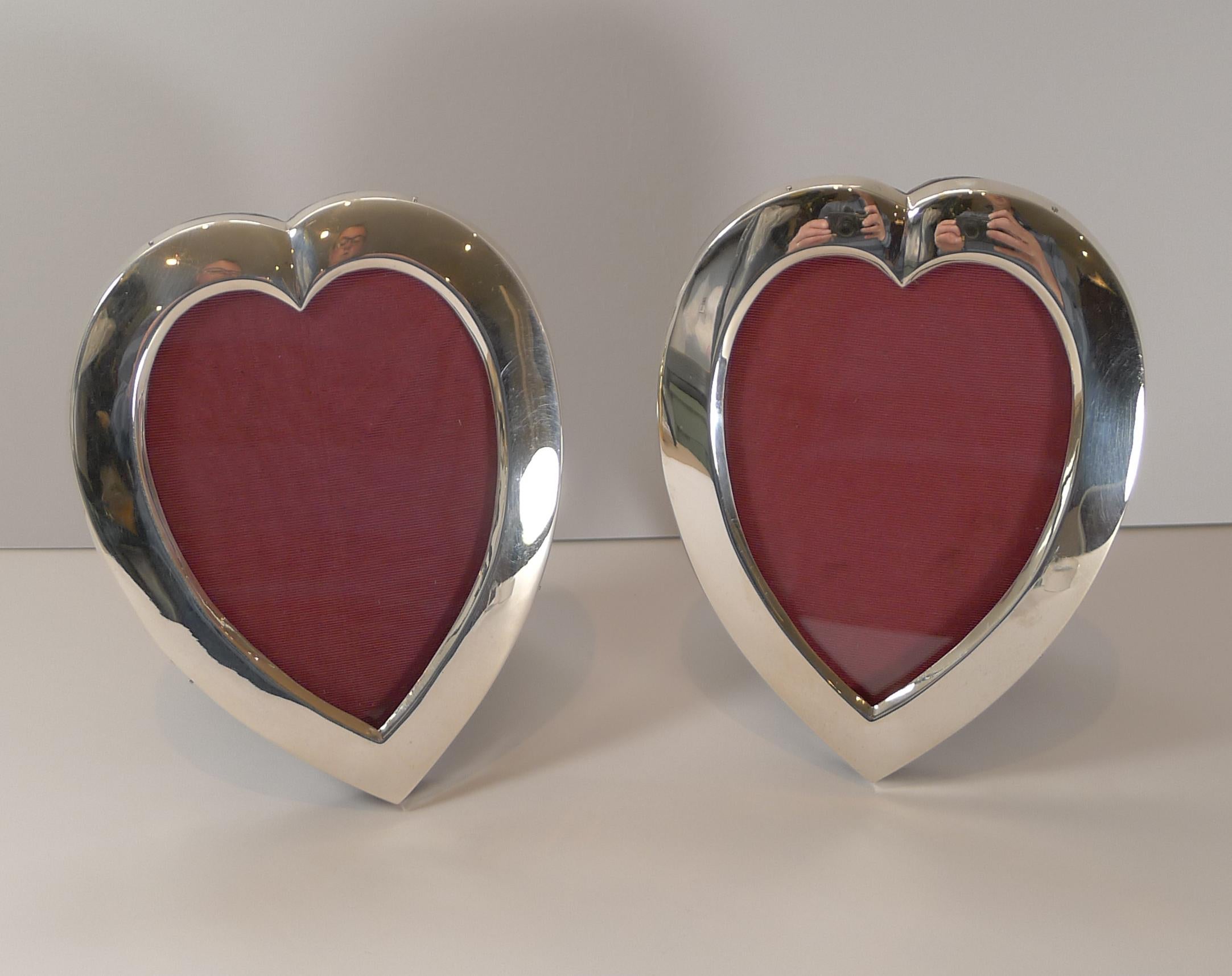 Late 19th Century Pair of Antique English Sterling Silver Heart Picture Frames by William Comyns For Sale