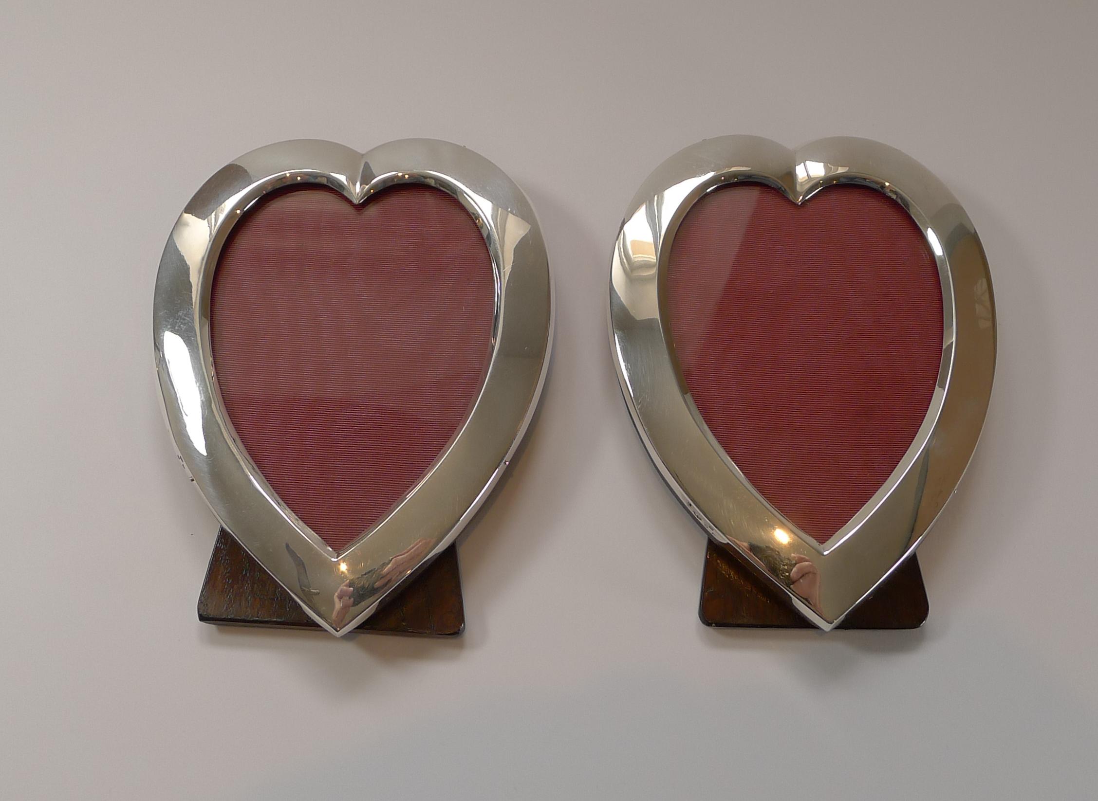 Pair of Antique English Sterling Silver Heart Picture Frames by William Comyns For Sale 3