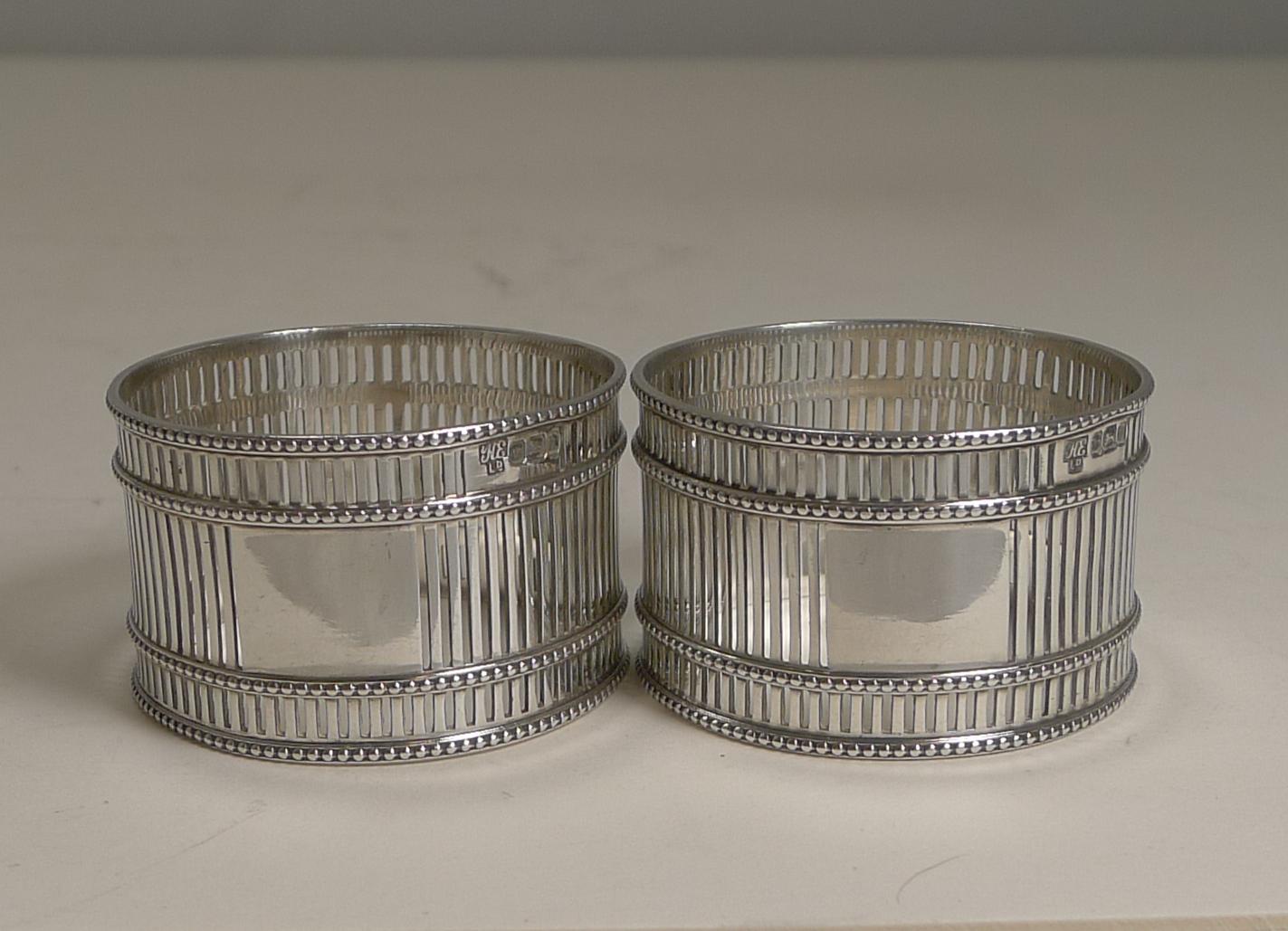 Pair Antique English Sterling Silver Napkin Rings - 1902 6