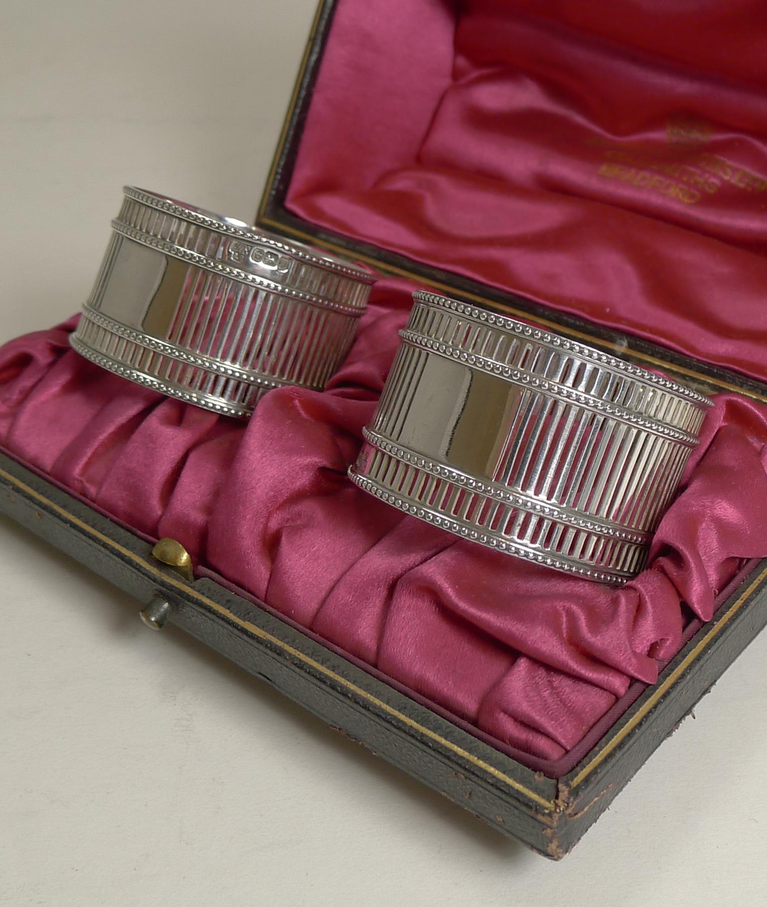 Edwardian Pair Antique English Sterling Silver Napkin Rings - 1902