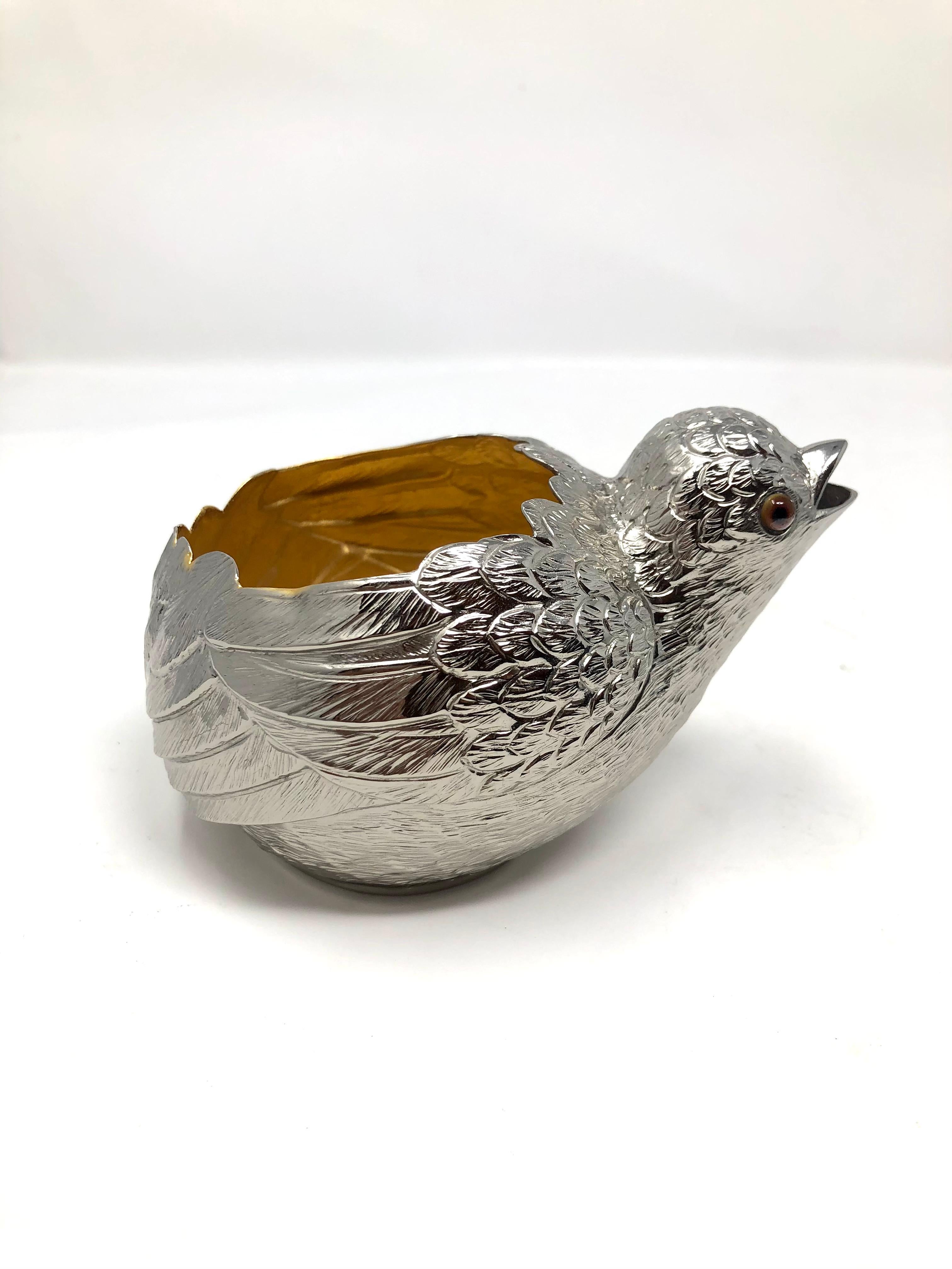 Pair Antique English Sugar and Creamer Silver Plated Gilt Chicks, Circa 1920. In Good Condition In New Orleans, LA