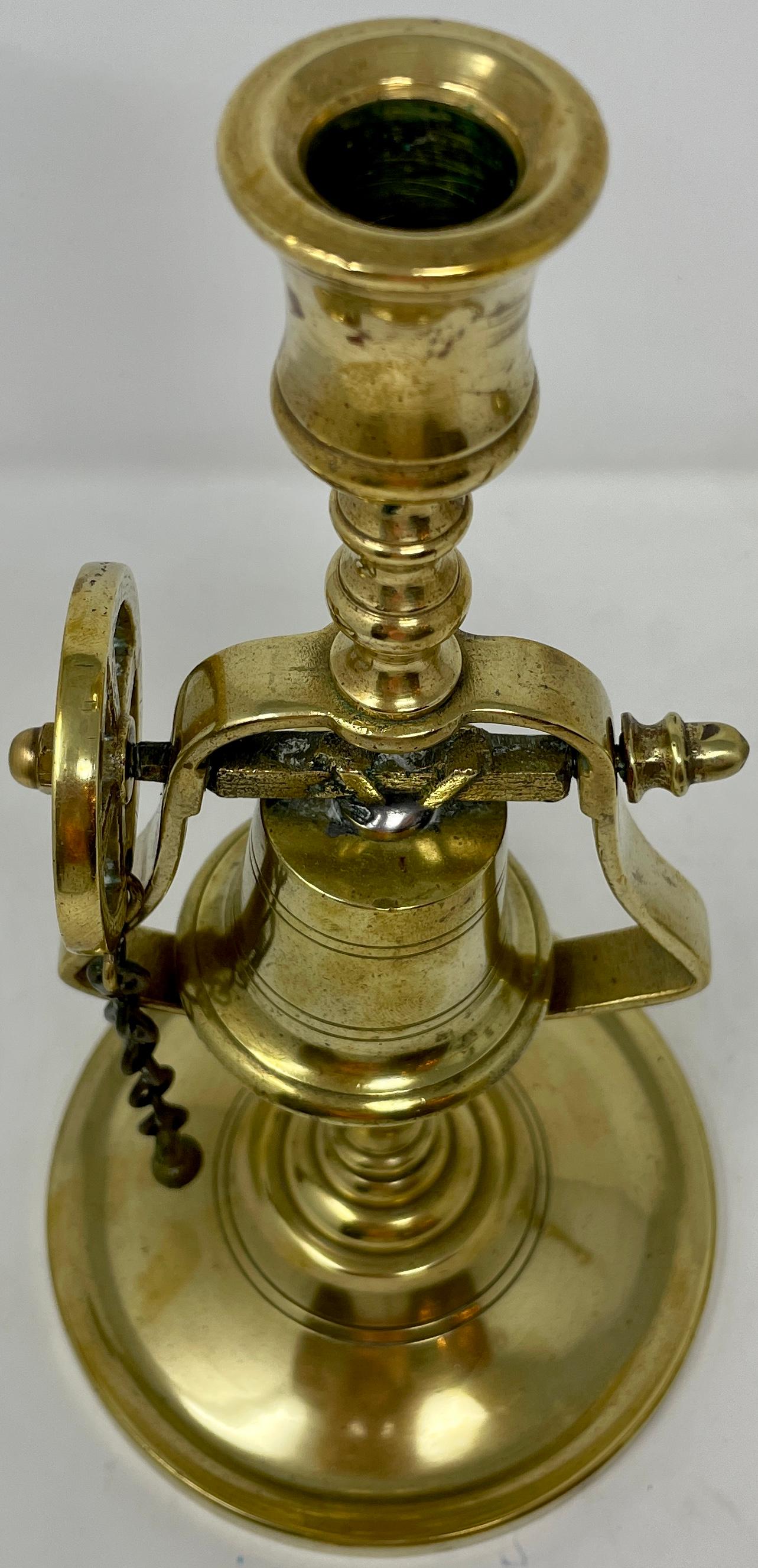 Pair Antique English Victorian Brass Pub Candlesticks with Service Bells Ca 1890 3