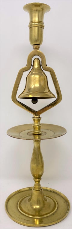Pair of English Victorian Brass Tavern Candlesticks with Service Bells, 1890