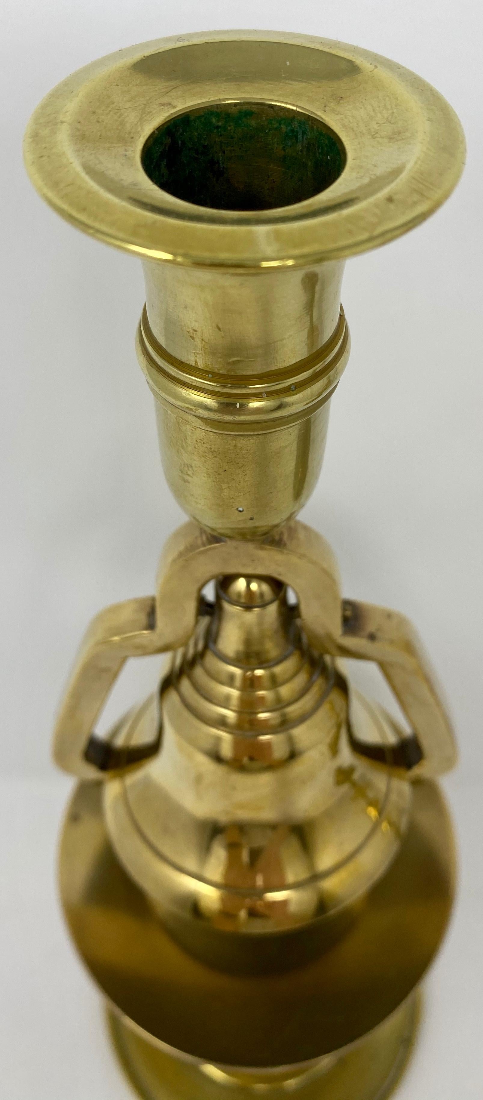 Pair of English Victorian Brass Tavern Candlesticks with Service Bells, 1890 1