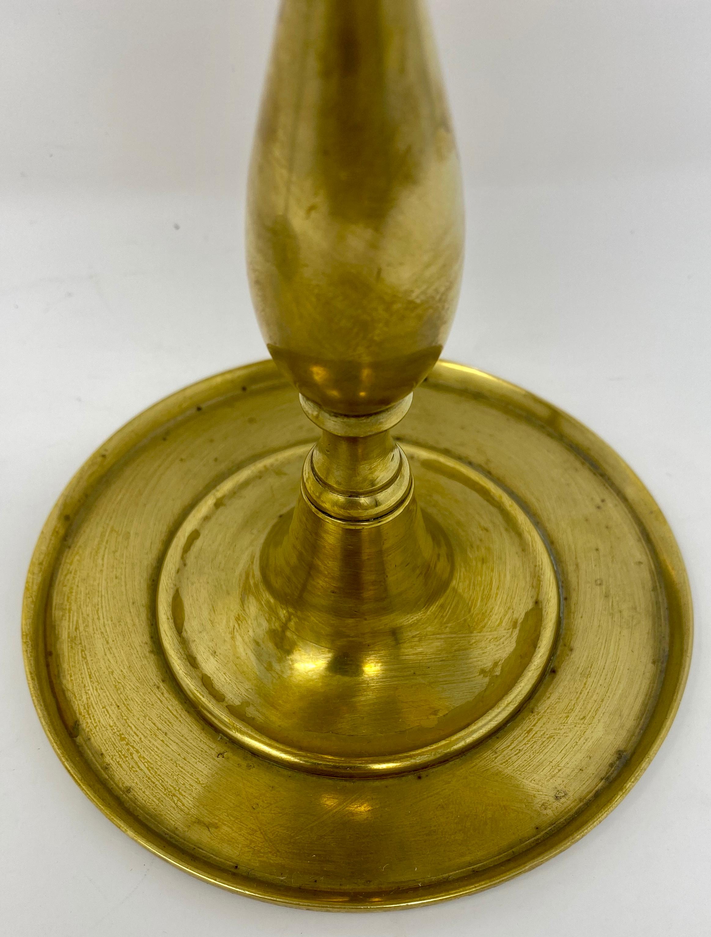 Pair of English Victorian Brass Tavern Candlesticks with Service Bells, 1890 3