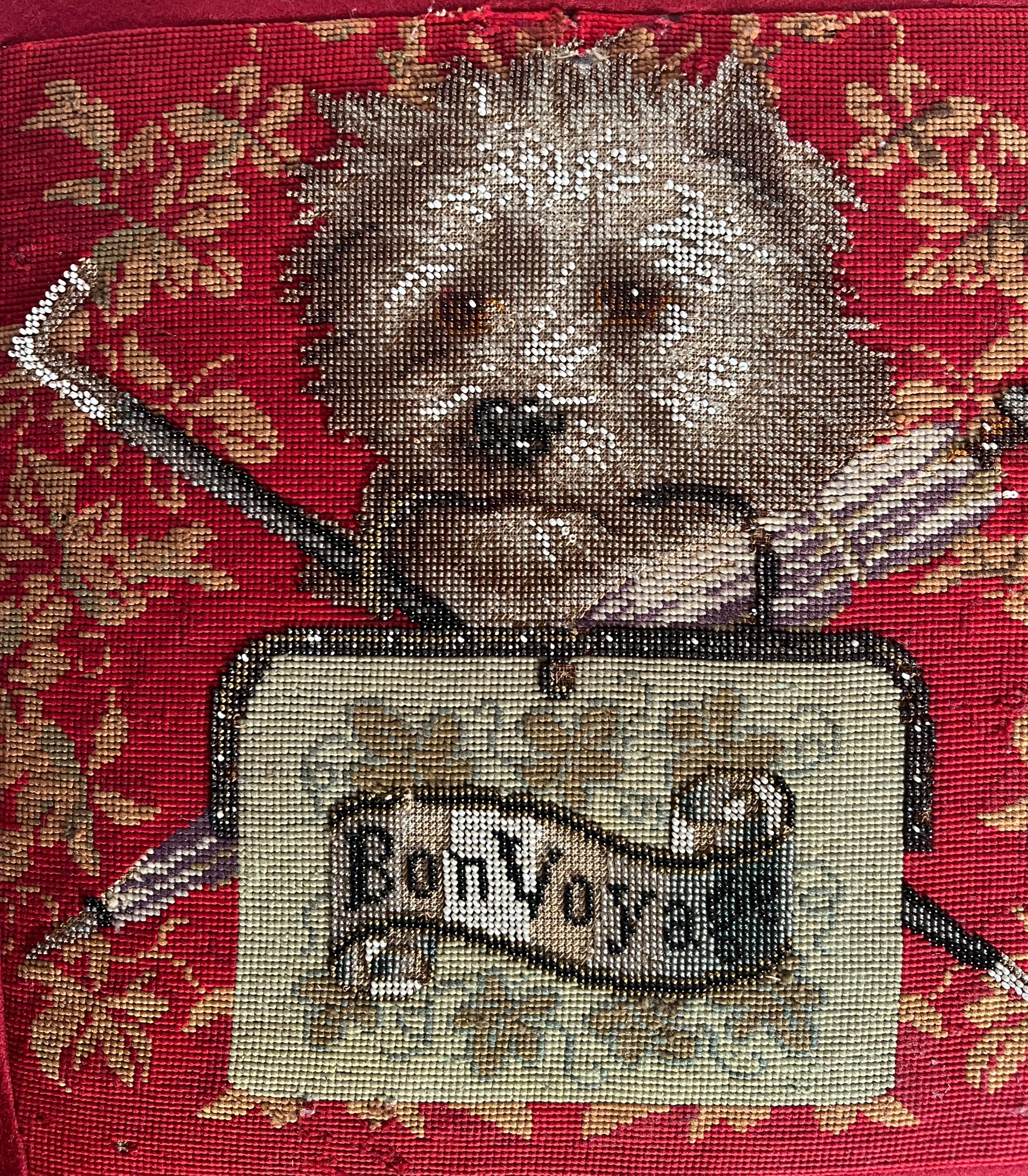 Pair Antique English Victorian Needlepoint Foot Rest circa 1870 In Good Condition In New Orleans, LA