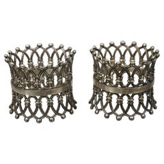 Pair Antique English Victorian Silver Plate Pierced Fretwork Crown Napkin Rings