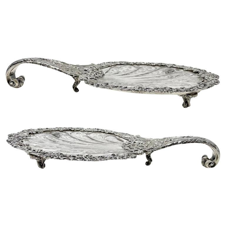 Pair Antique English "William Comyns" Cut Crystal & Sterling Silver Candy Dishes For Sale
