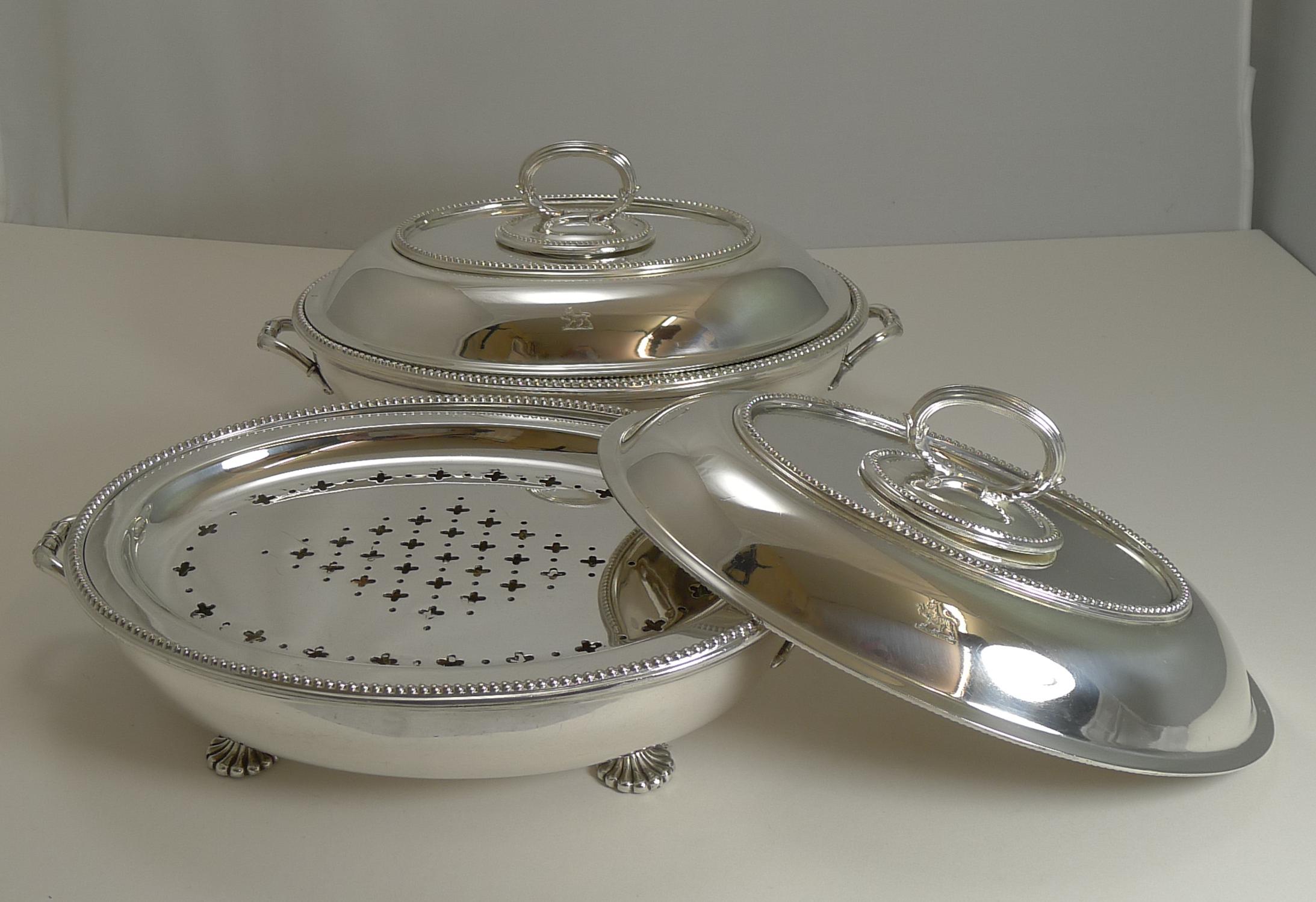 Silver Plate Antique Entree / Chafing Dishes by Stephen Smith and Son of Covent Garden, Pair
