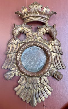 Pair Antique European Carved Gilt Wood Double Eagle Mirrors, Circa 1890's.
