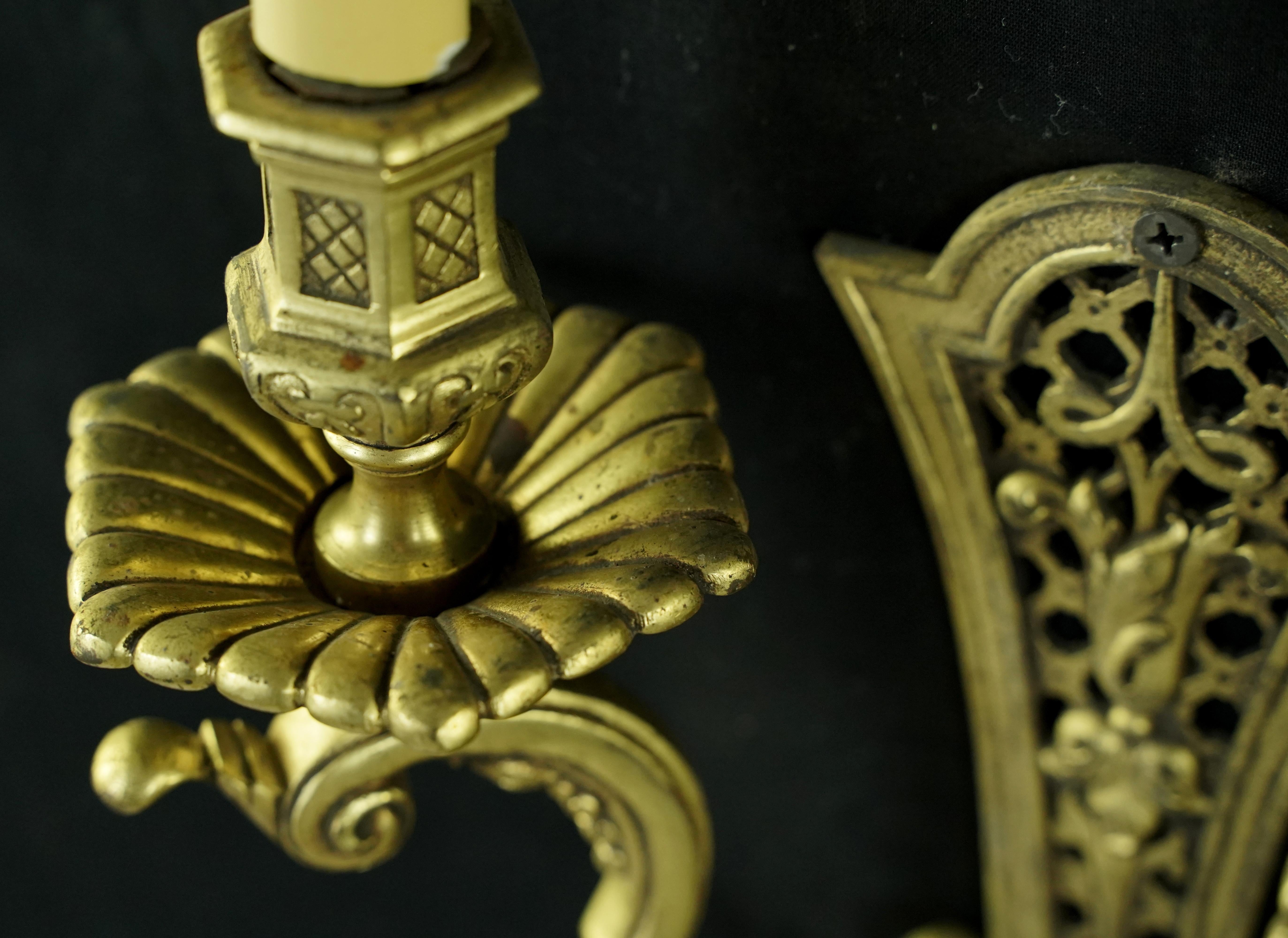 Pair Antique European French Brass 2 Arm Wall Sconces For Sale 5