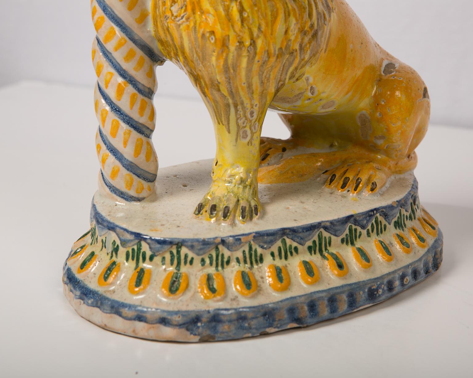 Pair of Antique Faience Lions Mid-19th Century 5