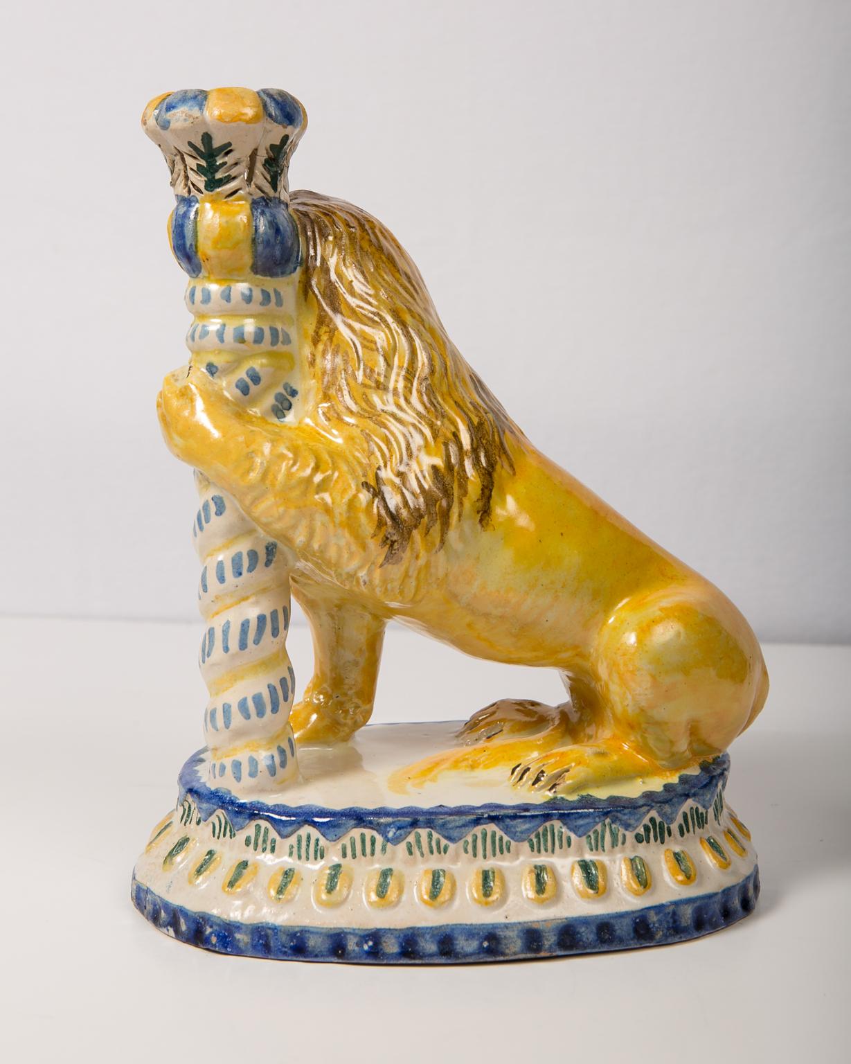 Pair of Antique Faience Lions Mid-19th Century 6
