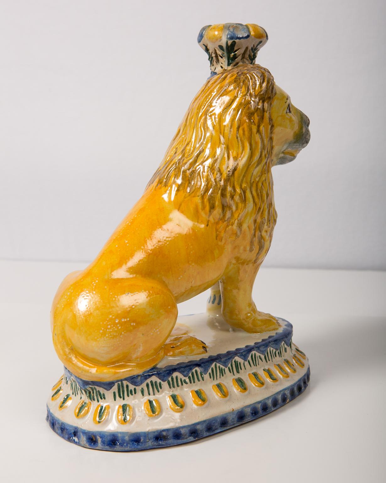 Pair of Antique Faience Lions Mid-19th Century 8