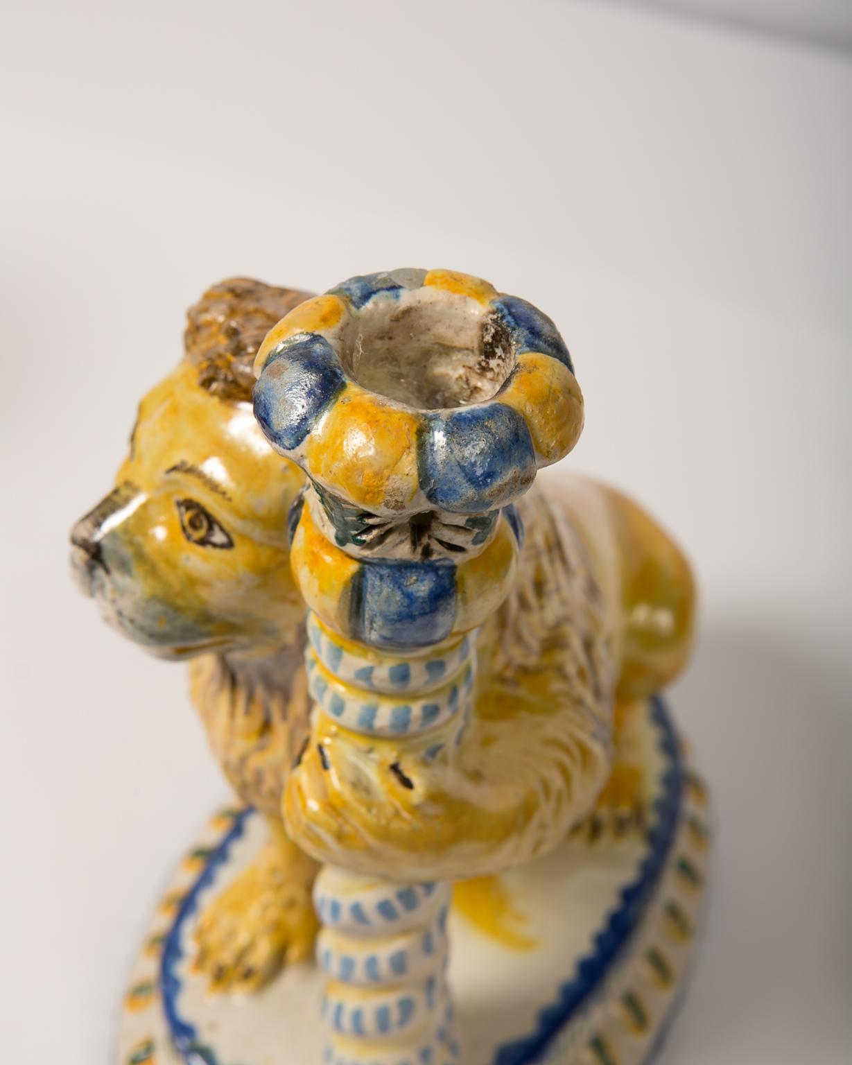 Pair of Antique Faience Lions Mid-19th Century 11