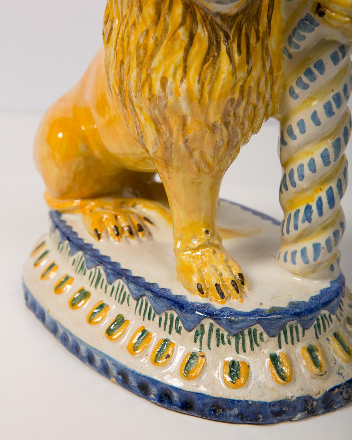 Pair of Antique Faience Lions Mid-19th Century 1
