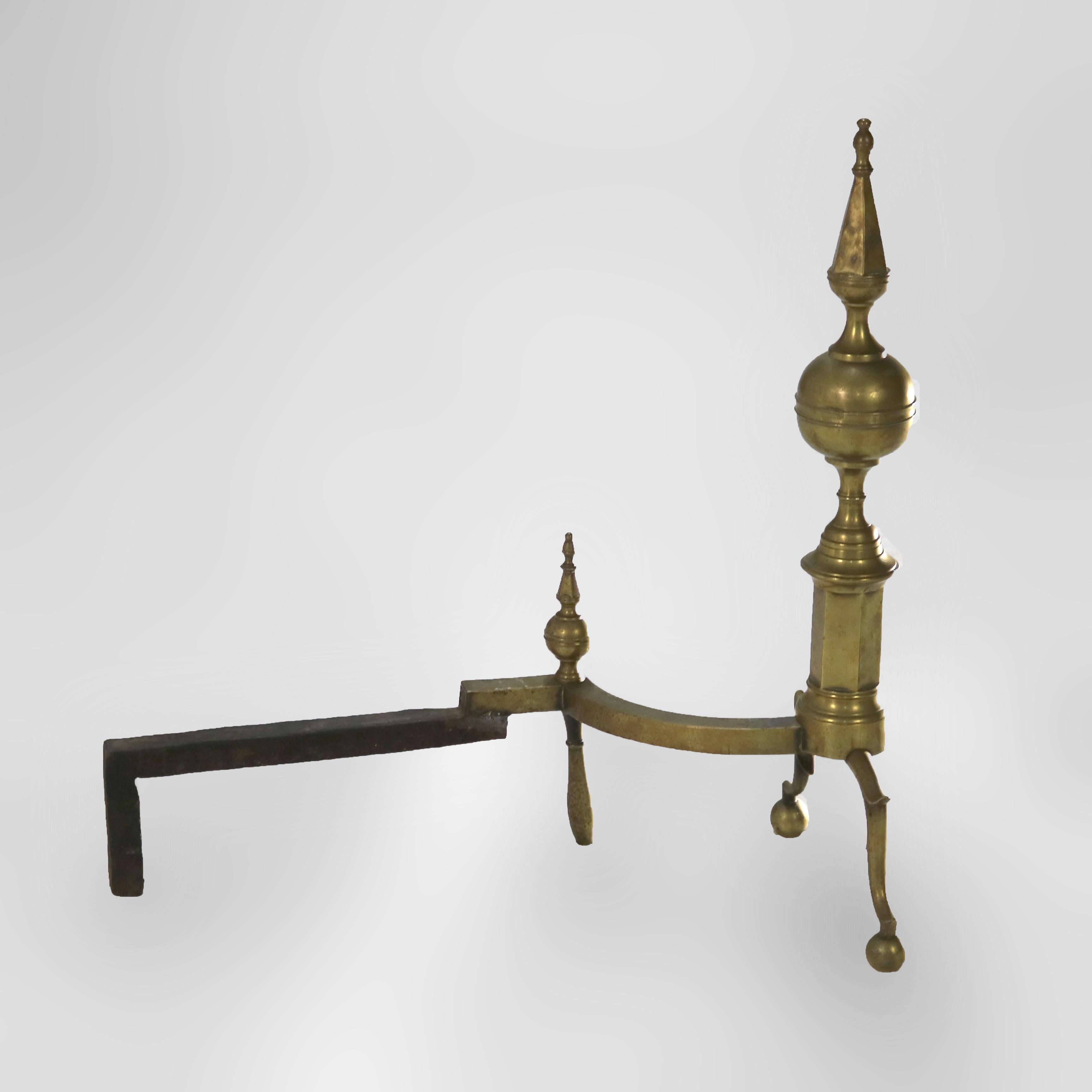 Paar antike Bundes Messing & Schmiedeeisen Zitrone oben Andirons C1810 (19. Jahrhundert) im Angebot