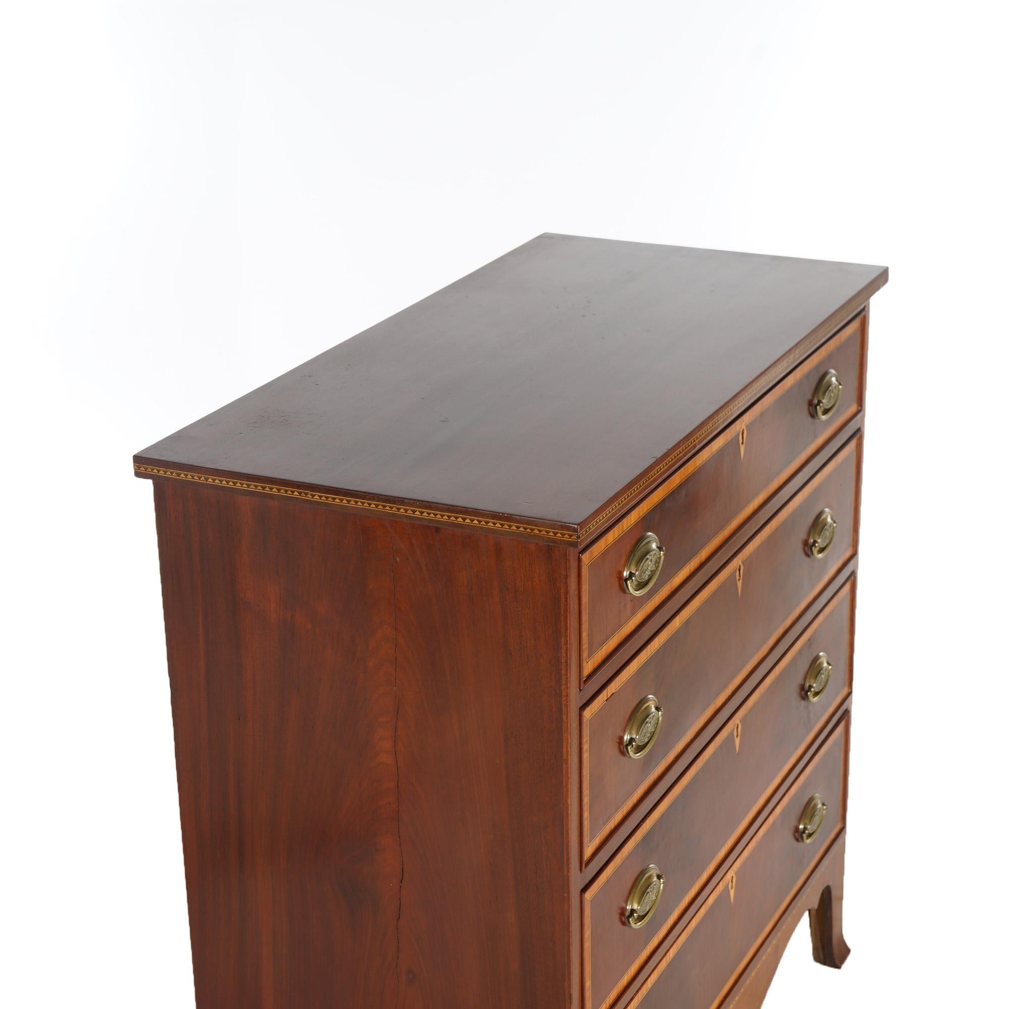 Hepplewhite Pair Antique Federal Flame Mahogany & Satinwood Banded & Inlaid Chests C1830