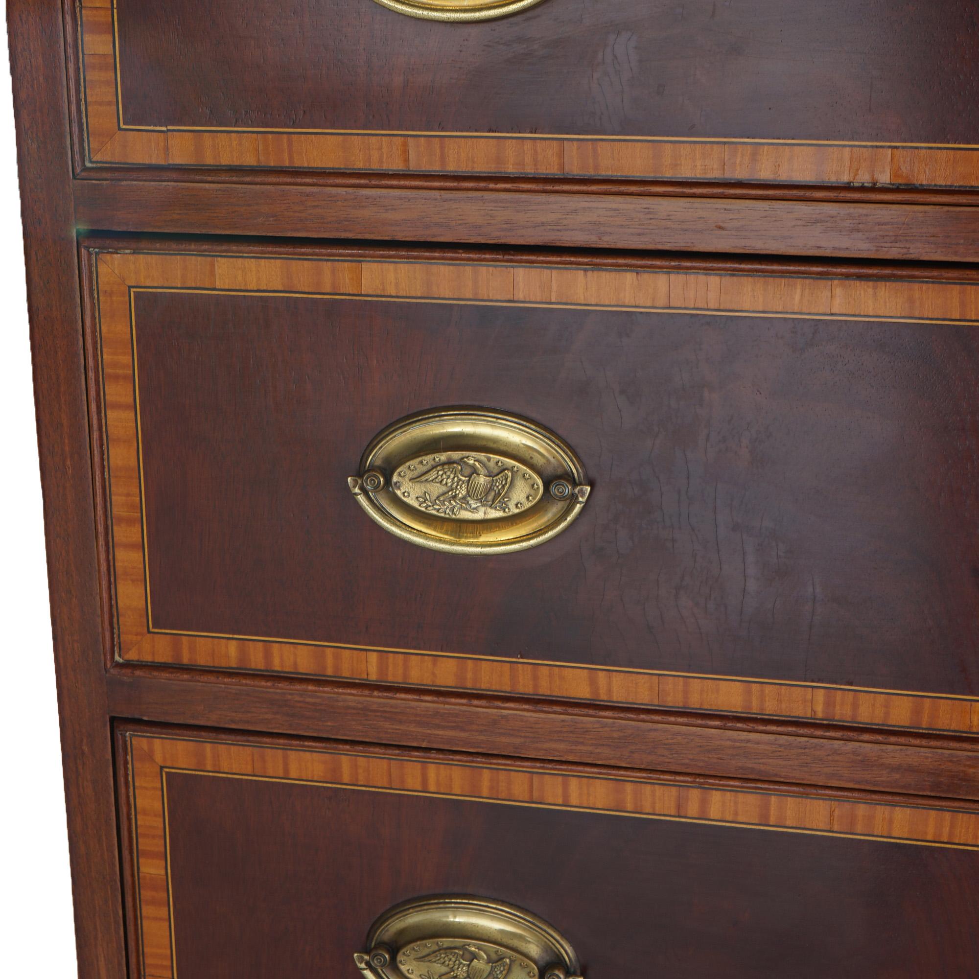 Pair Antique Federal Flame Mahogany & Satinwood Banded & Inlaid Chests C1830 In Good Condition In Big Flats, NY